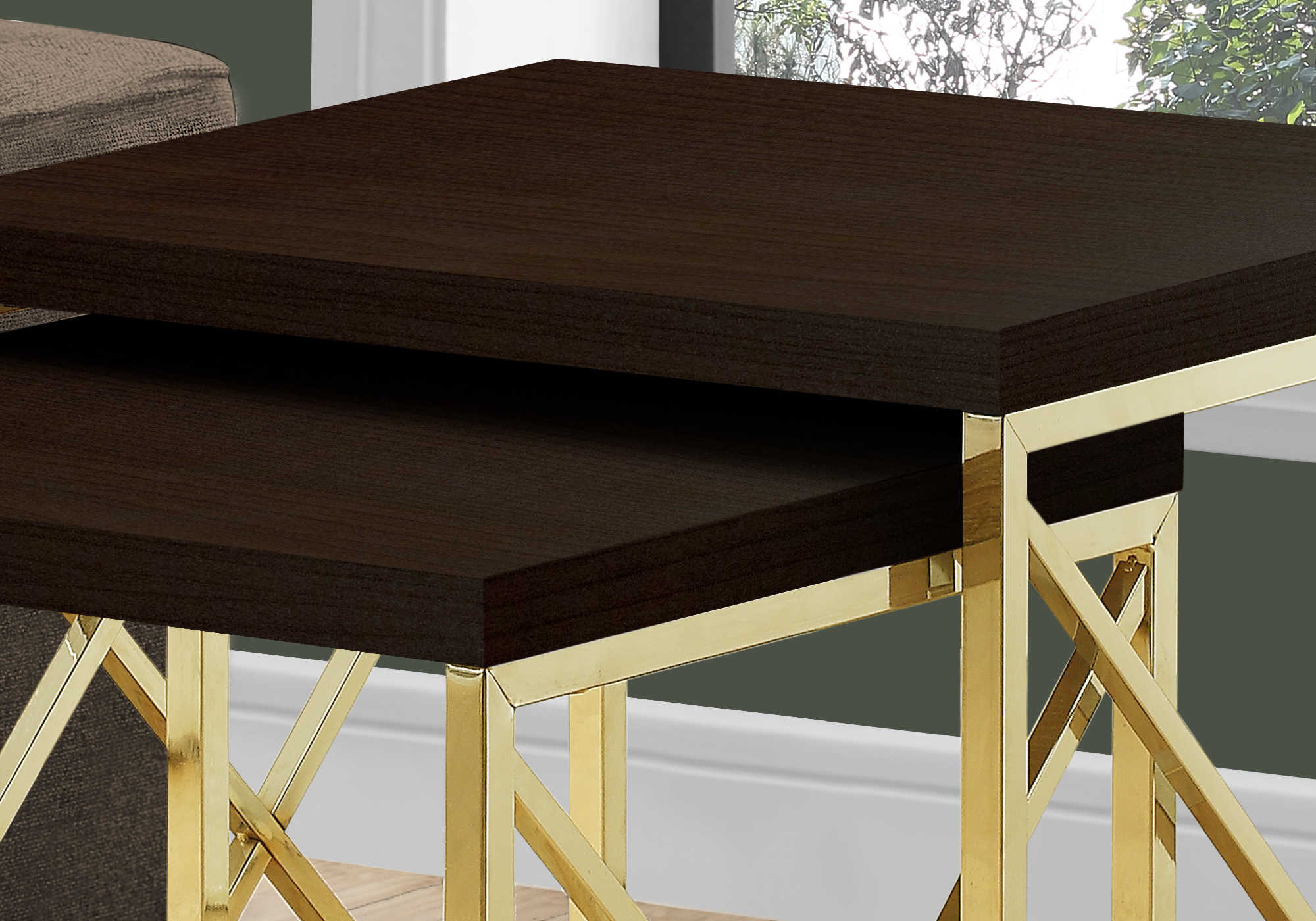 TABLES GIGOGNES - ENS. 2PCS / ESPRESSO / METAL OR – I 3237