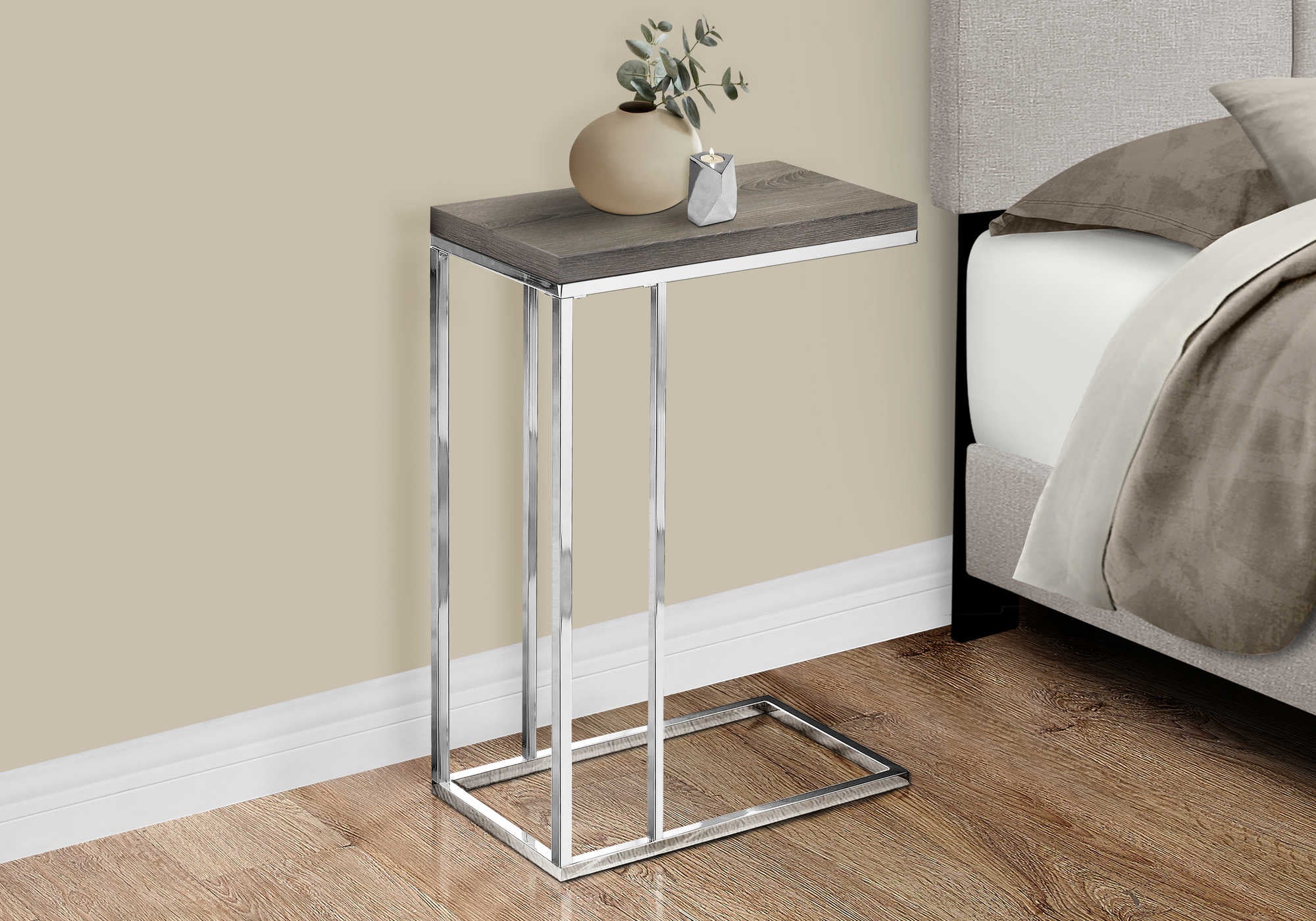Image of nightstand - dark taupe with chrome metal  i 3253.