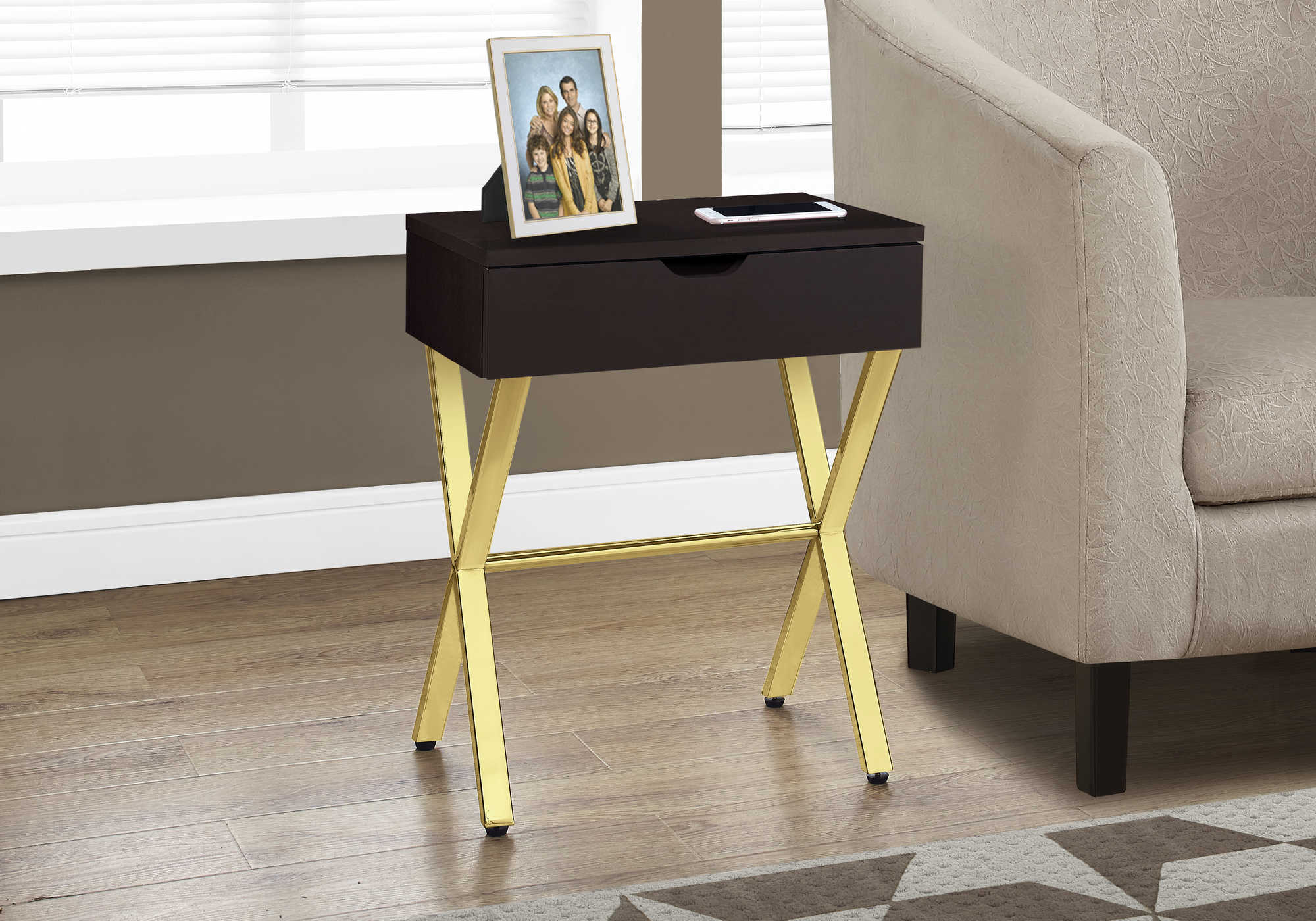 Image of accent table - 24"h / espresso / gold metal  i 3261.