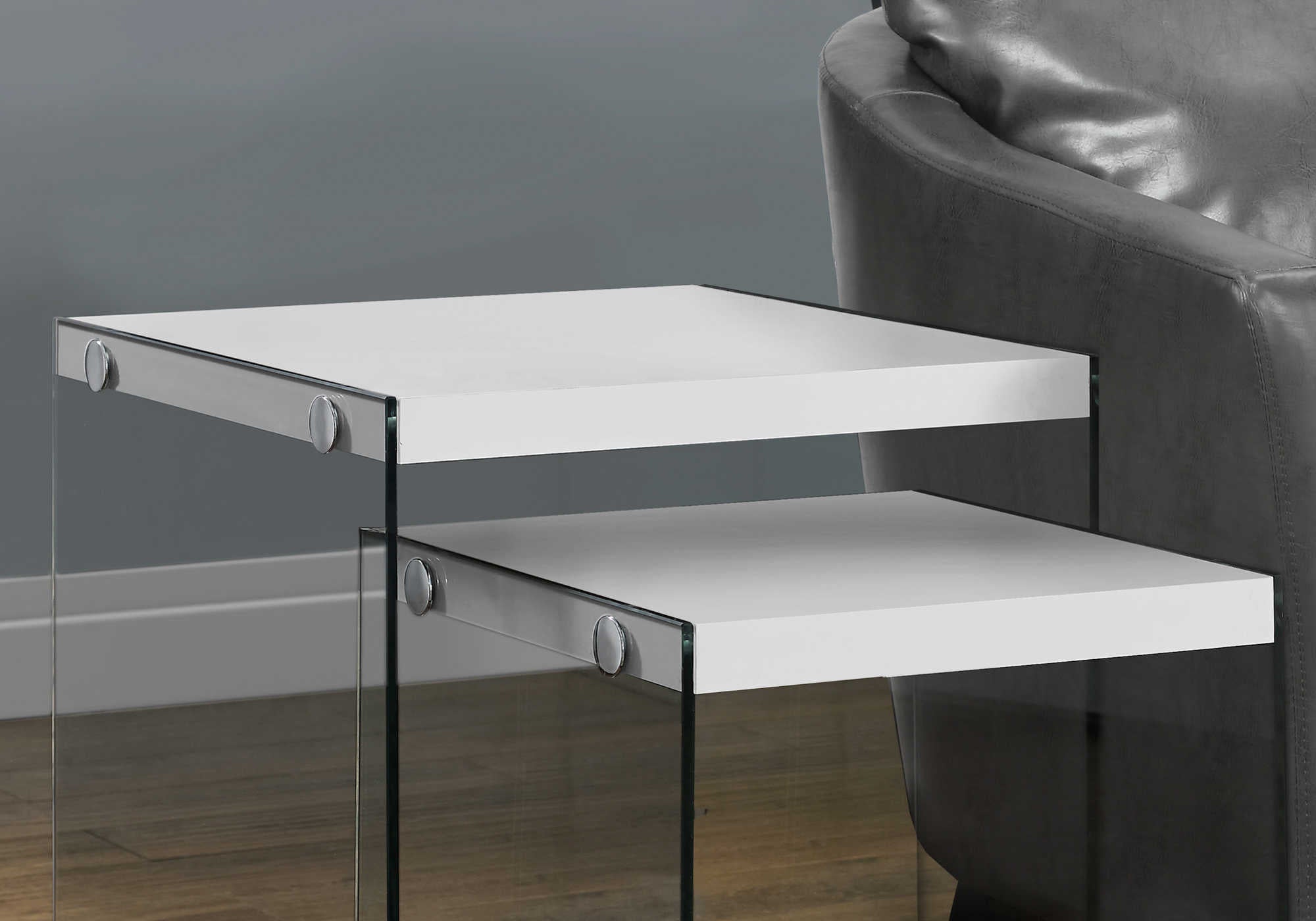 TABLES GIGOGNES - ENS. 2PCS / BLANC LUSTRE / VERRE TREMPE – I 3287