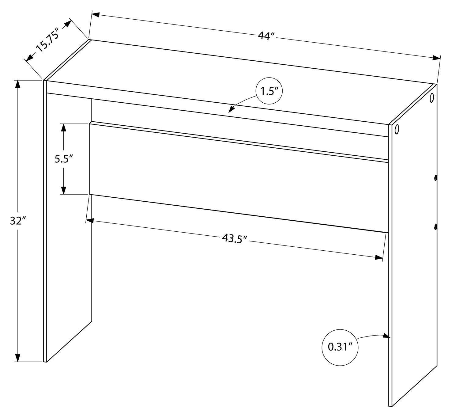 TABLE D'APPOINT - 44"L / BLANC LUSTRE / VERRE TREMPE – I 3288.