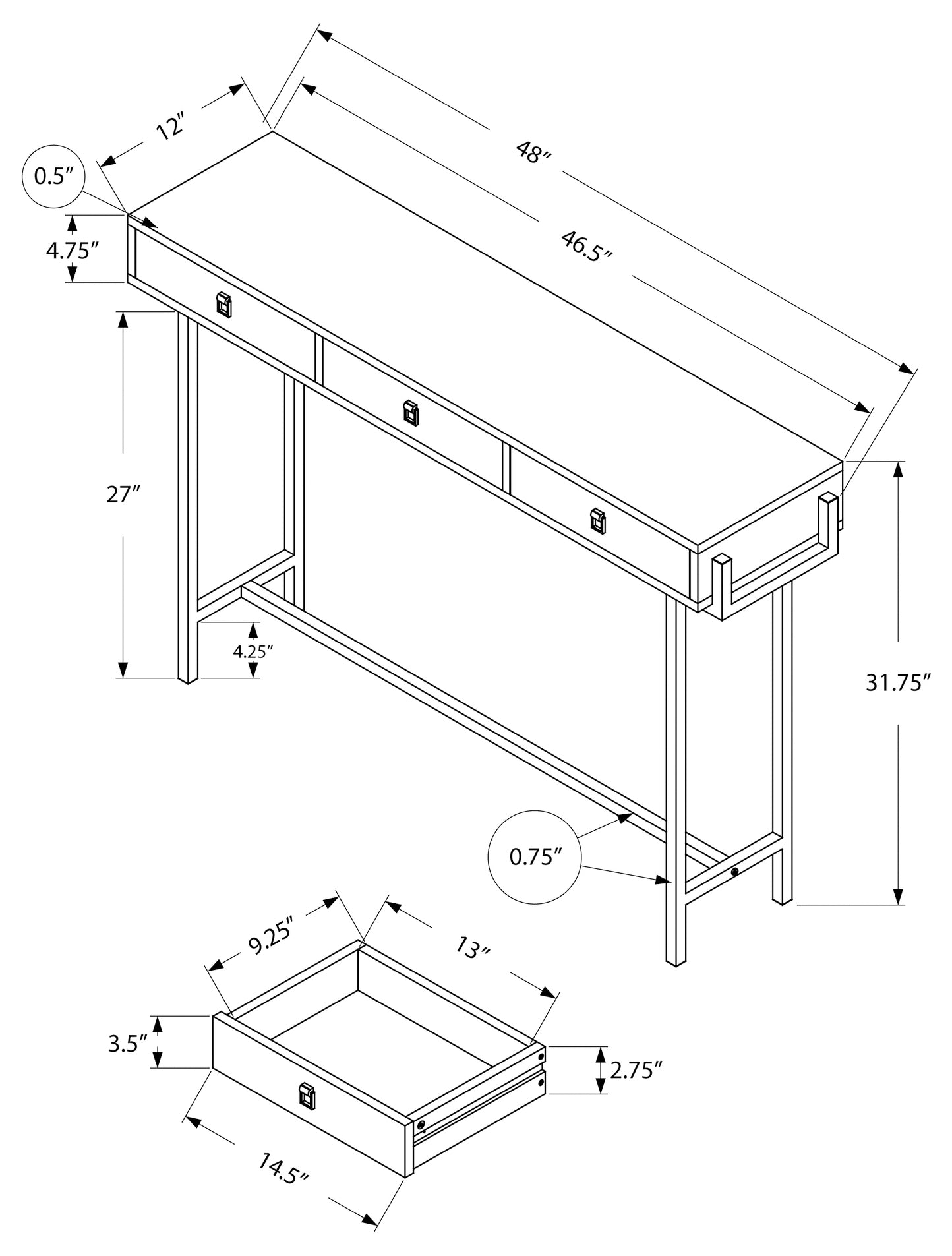TABLE D'APPOINT - 48"L / BLANC LUSTRE / METAL CHROME – I 3297.