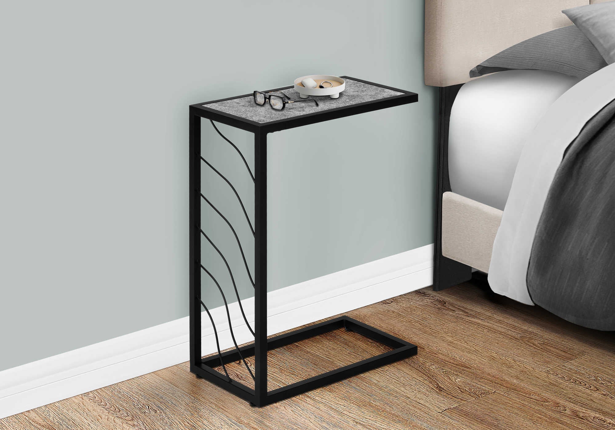 Image of nightstand - 25"h / grey stone-look / black metal  i 3301.
