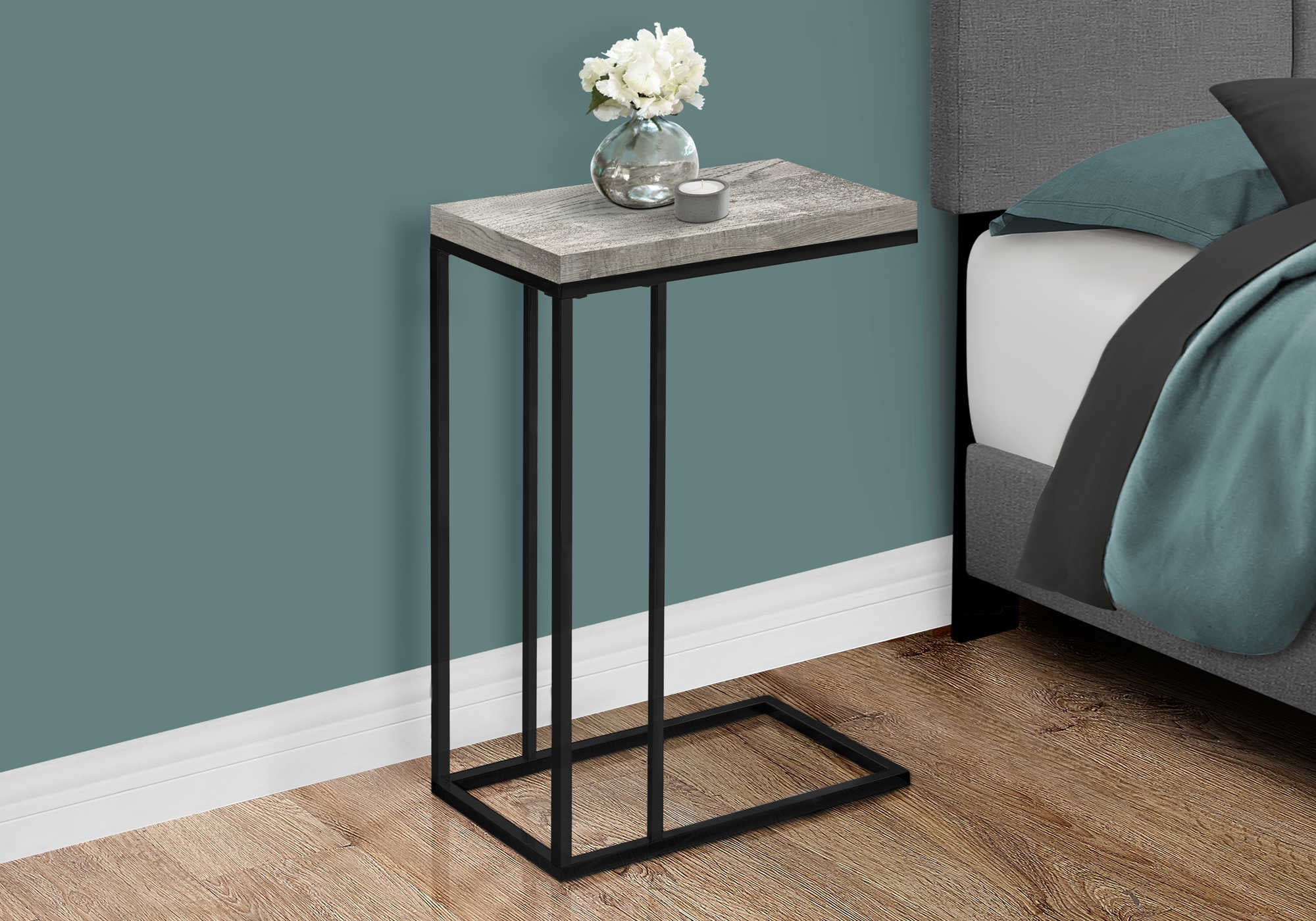 Image of nightstand - grey reclaimed wood-look / black metal  i 3404.