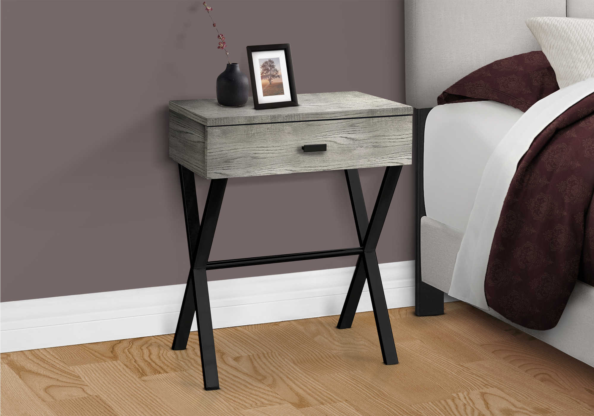 Image of nightstand - 24"h / grey reclaimed wood / black metal  i 3451.