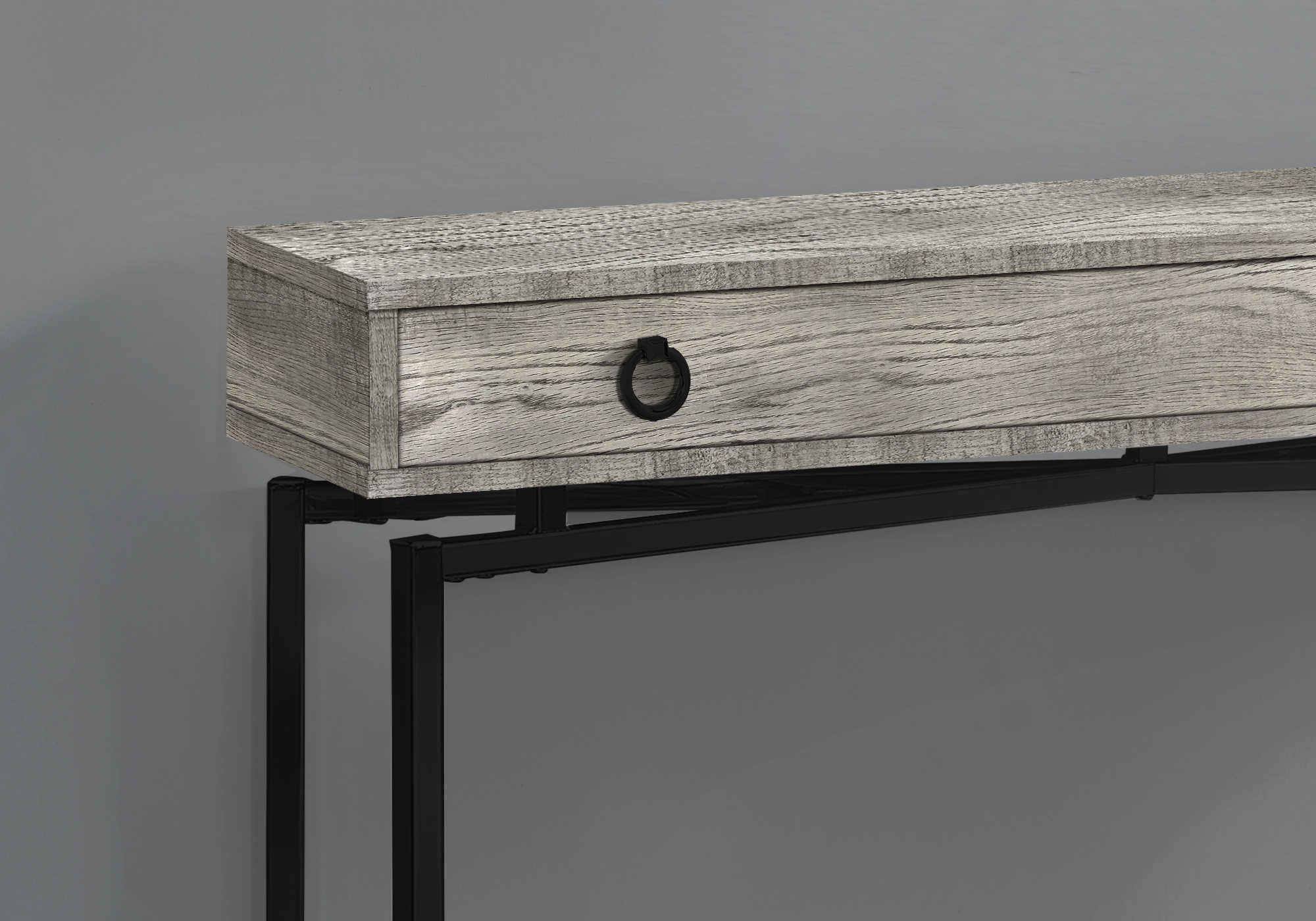 TABLE D'APPOINT - 42"L / FAUX BOIS GRIS / CONSOLE NOIR – I 3454.