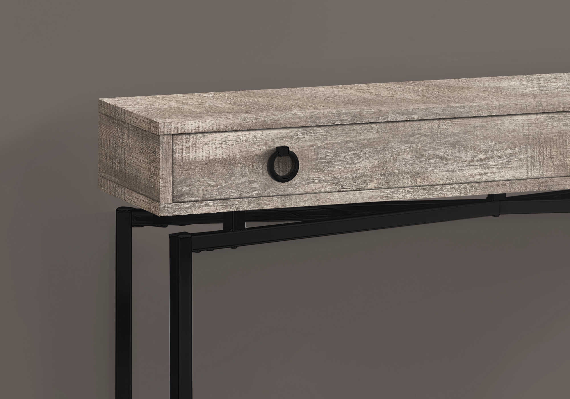 TABLE D'APPOINT - 42"L / FAUX BOIS TAUPE / CONSOLE NOIR – I 3455.