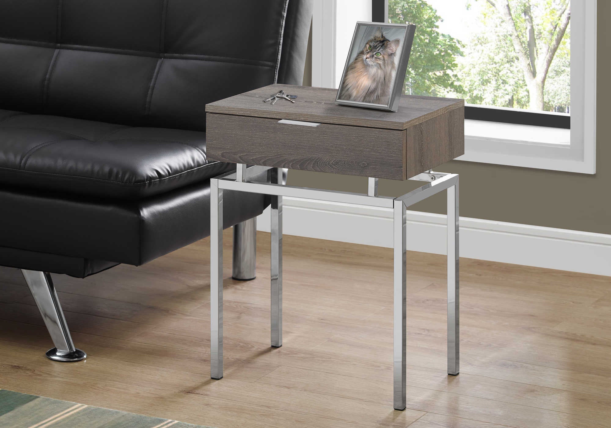 Image of accent table - 24"h / dark taupe / chrome metal  i 3465.