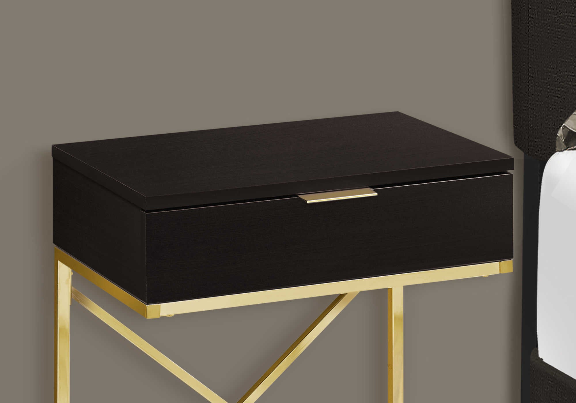 TABLE DE CHEVET - 24"H / ESPRESSO / METAL OR – I 3476.