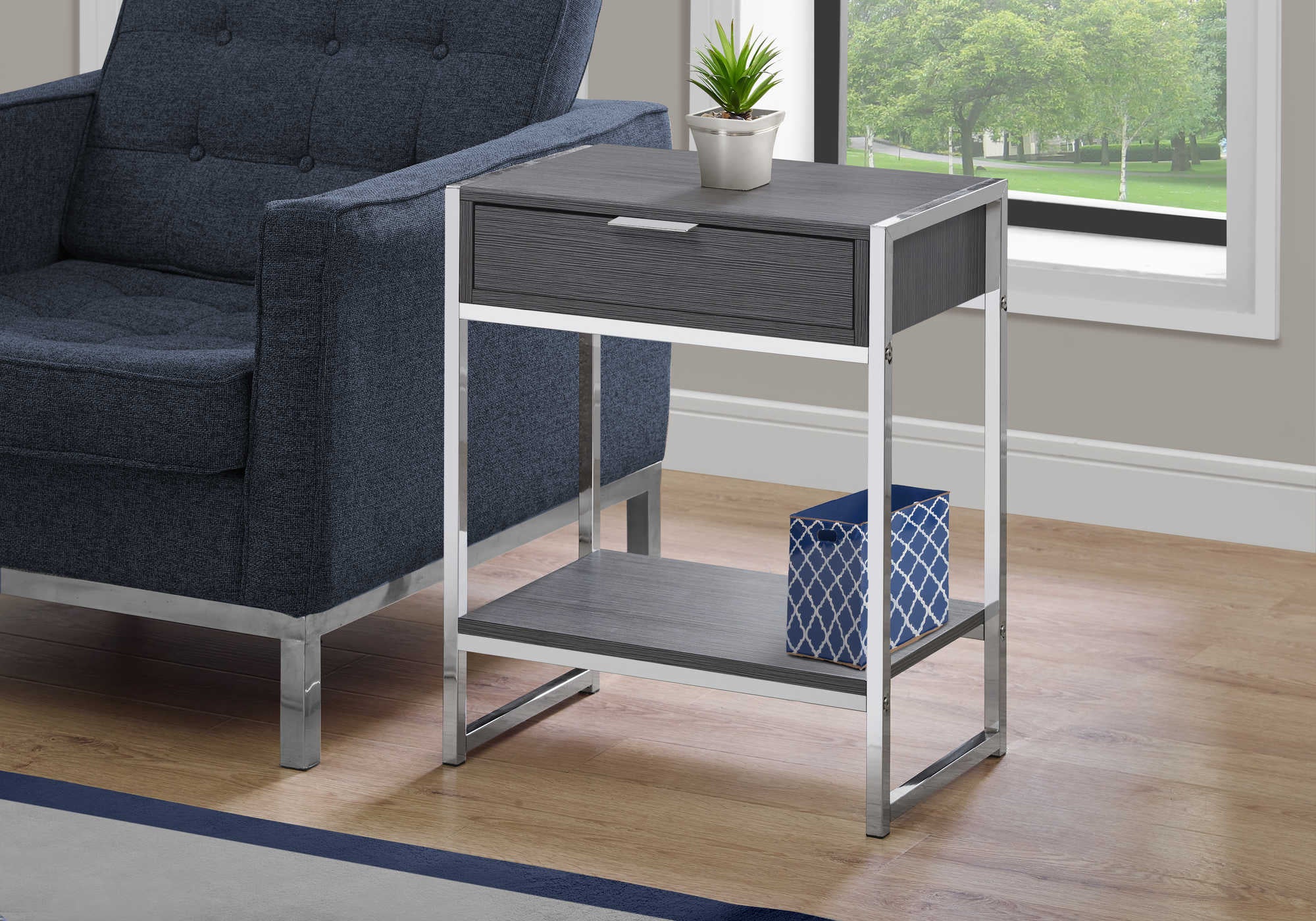 Image of accent table - 24"h / grey / chrome metal   i 3484.