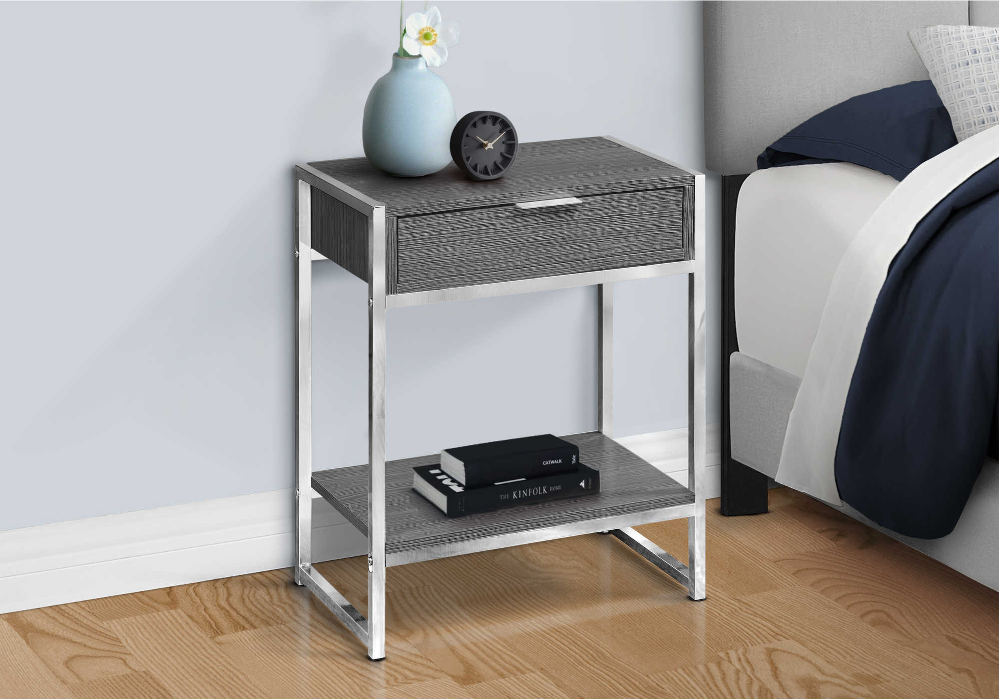 Image of nightstand - 24"h / grey / chrome metal   i 3484.