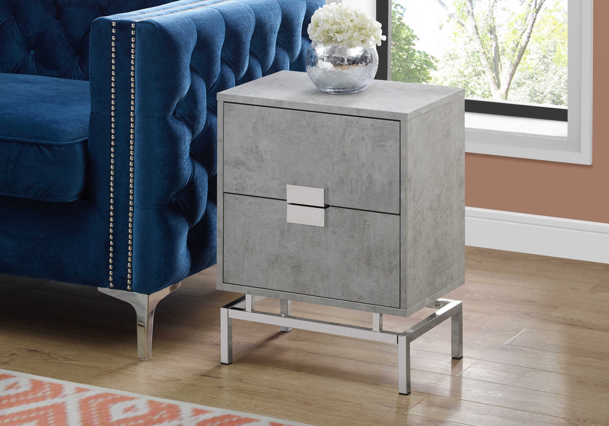 Image of accent table - 24"h / grey cement / chrome metal  i 3491.