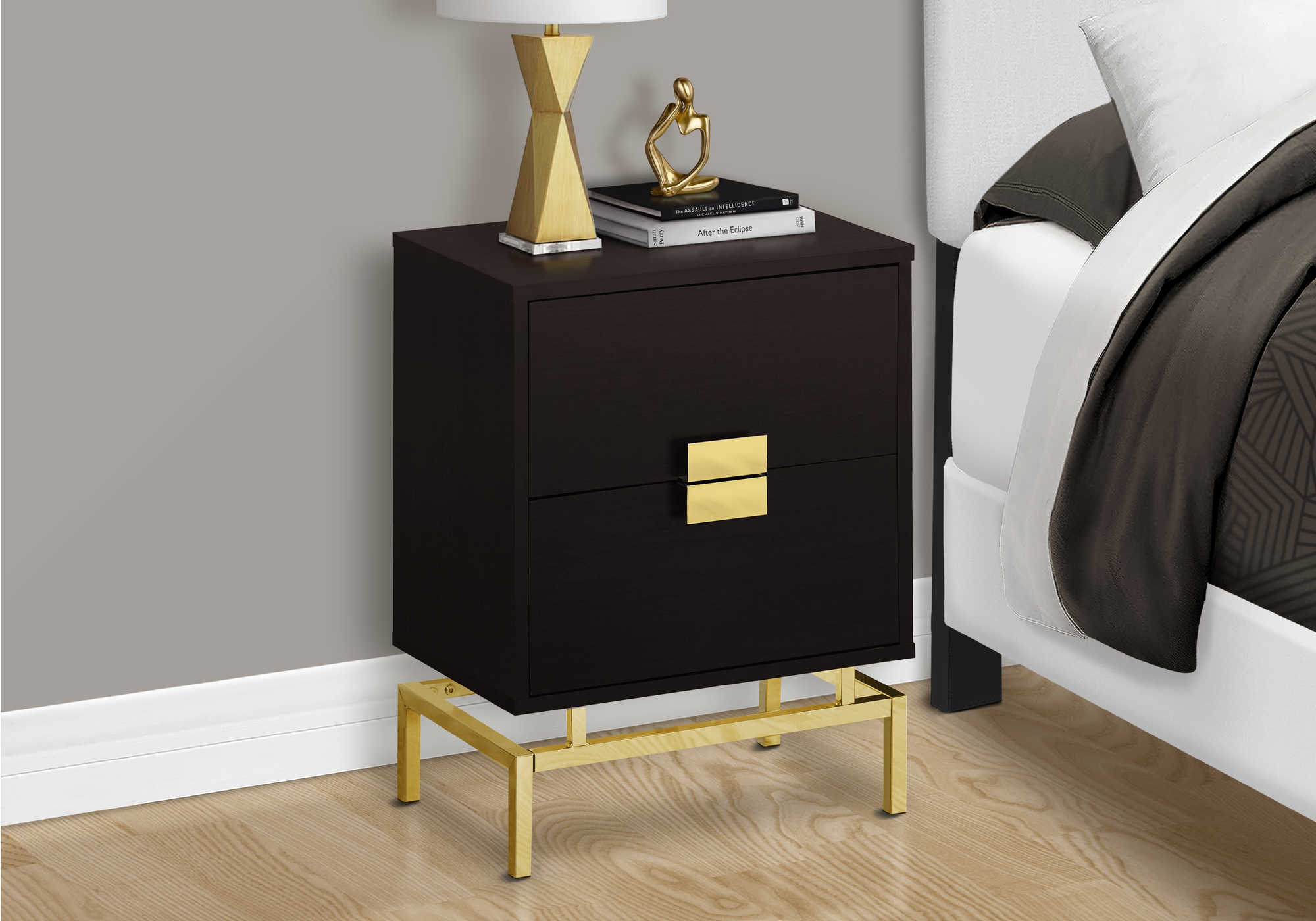 Image of nightstand - 24"h / espresso / gold metal  i 3496.