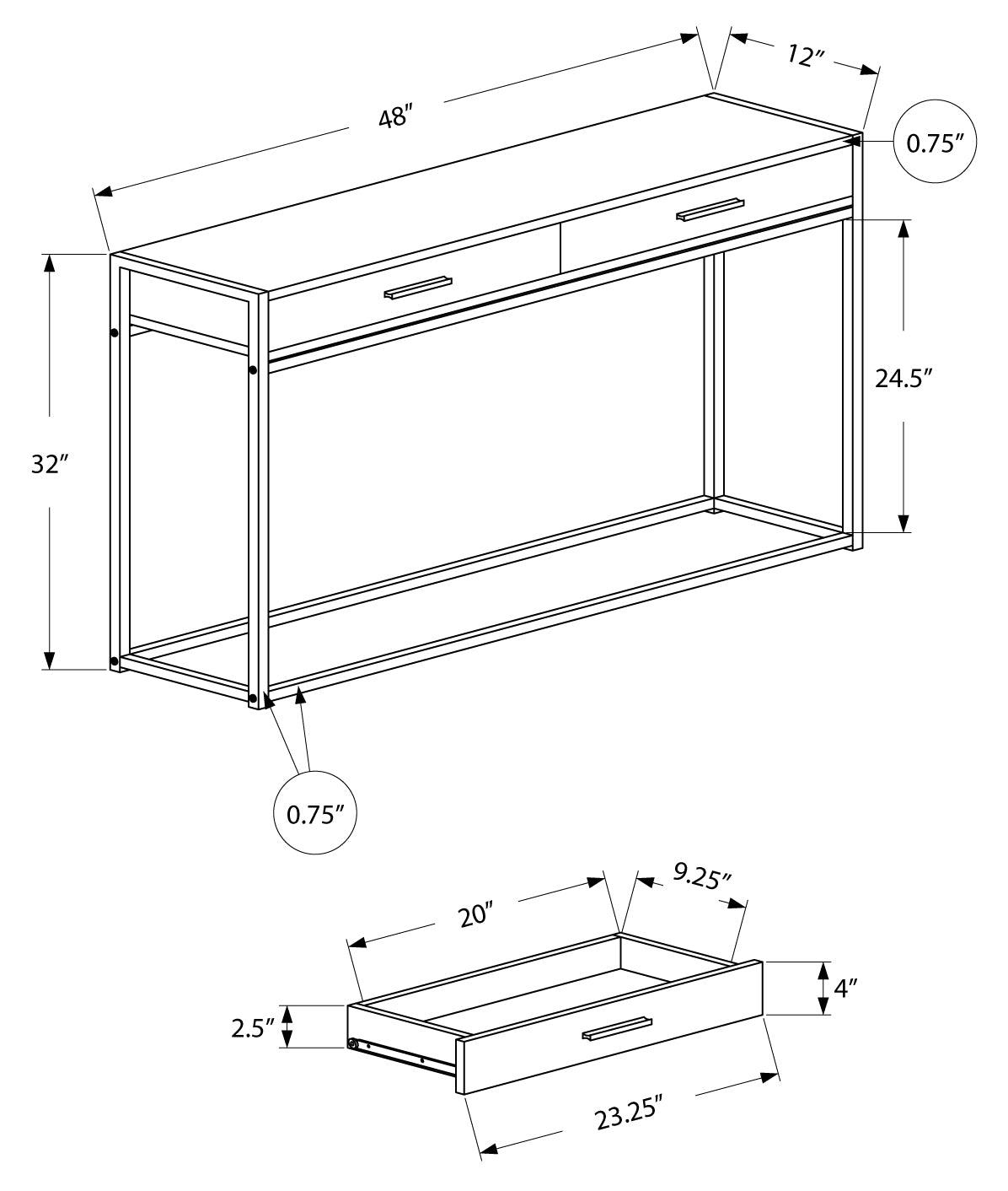 TABLE D'APPOINT - 48"L / CONSOLE D'ENTREE NOIR – I 3512.