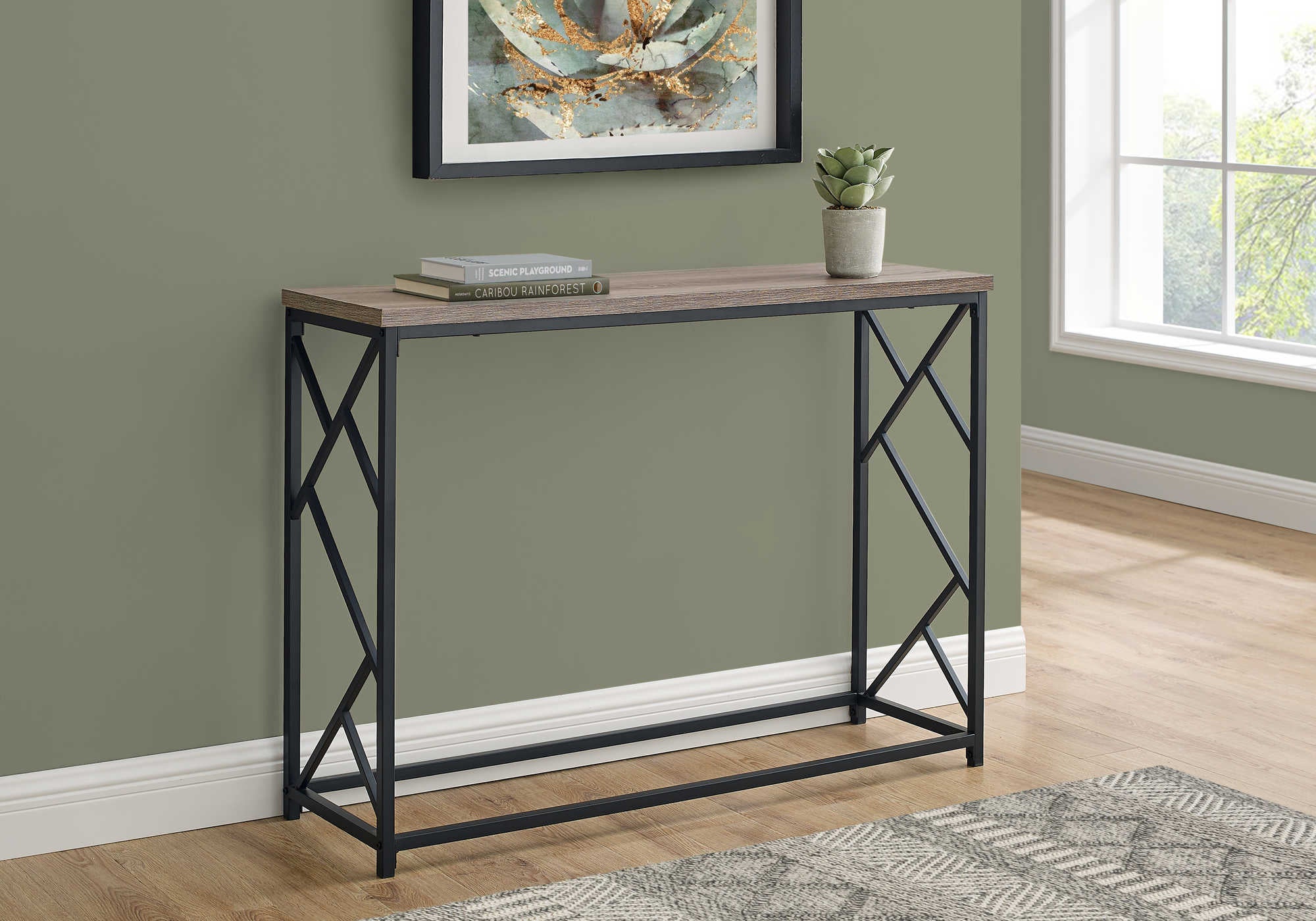 TABLE D'APPOINT - 44"L / CONSOLE D'ENTREE TAUPE / NOIR – I 3533.