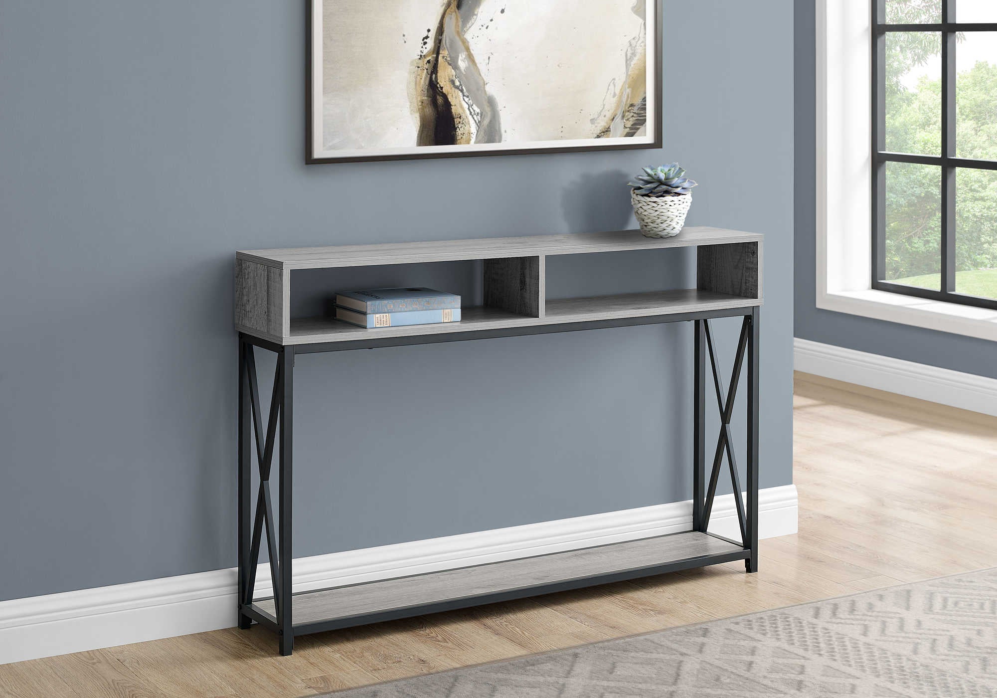 TABLE D'APPOINT - 48"L / CONSOLE D'ENTREE GRIS / NOIR – I 3572.