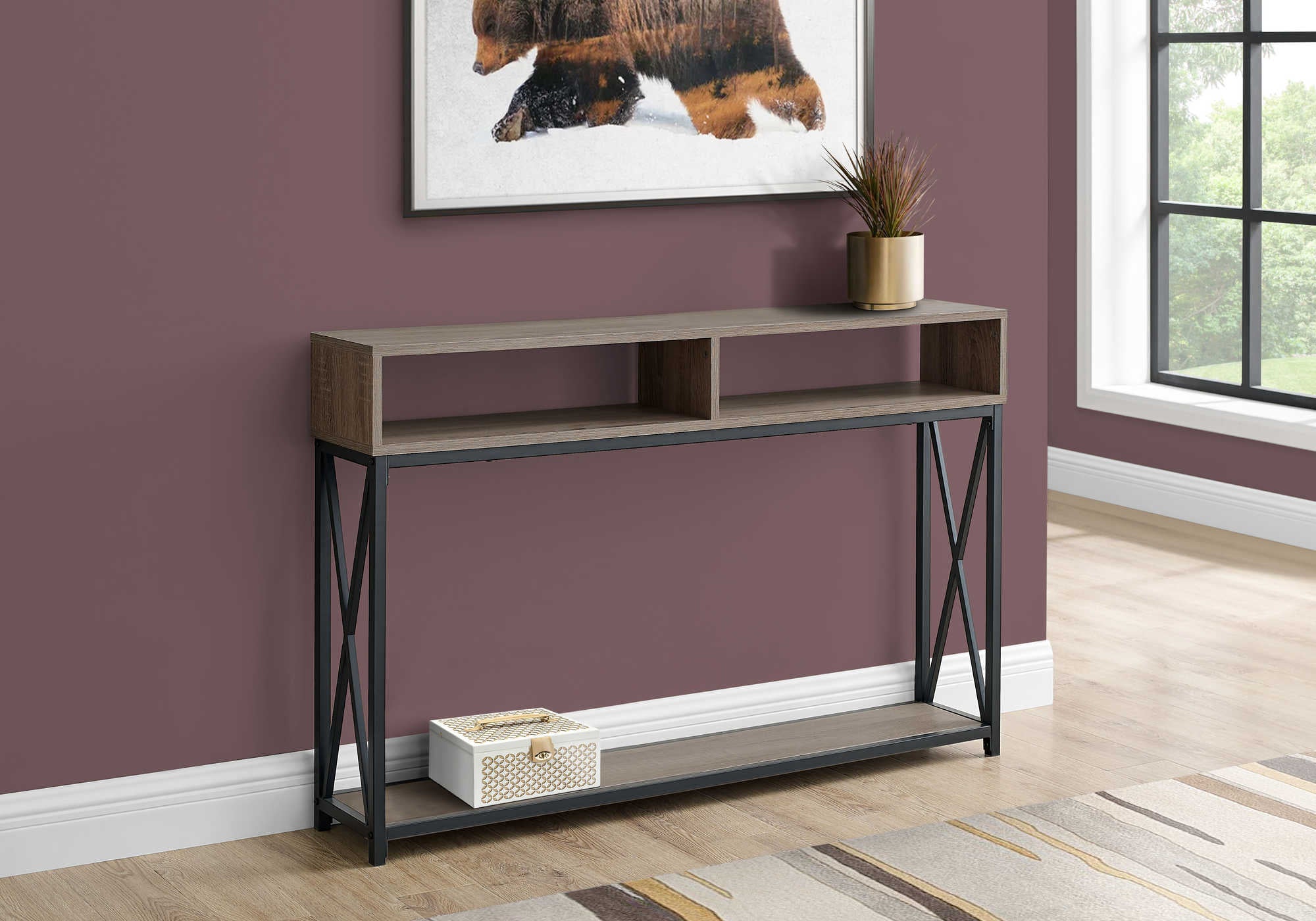 TABLE D'APPOINT - 48"L / CONSOLE D'ENTREE TAUPE / NOIR – I 3573.