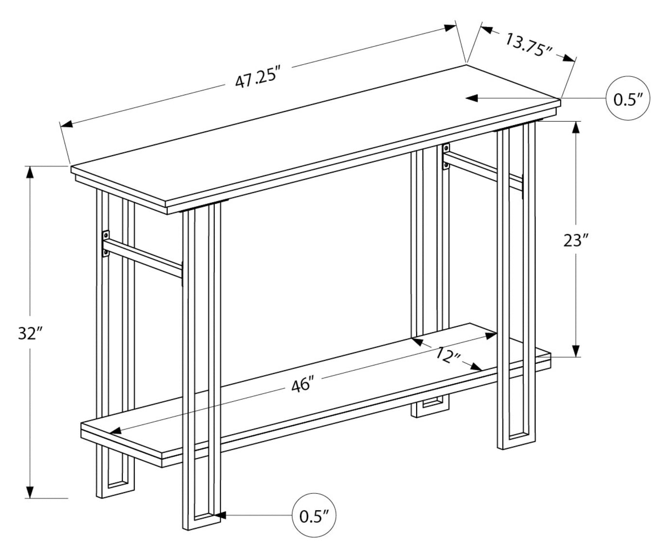 TABLE D'APPOINT - 48"L / CONSOLE D'ENTREE GRIS / NOIR – I 3576.