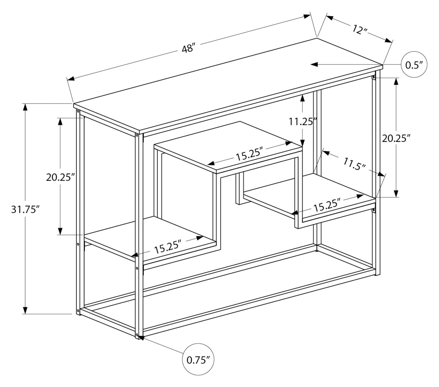 TABLE D'APPOINT - 48"L / CONSOLE D'ENTREE ESPRESSO / NOIR – I 3582.