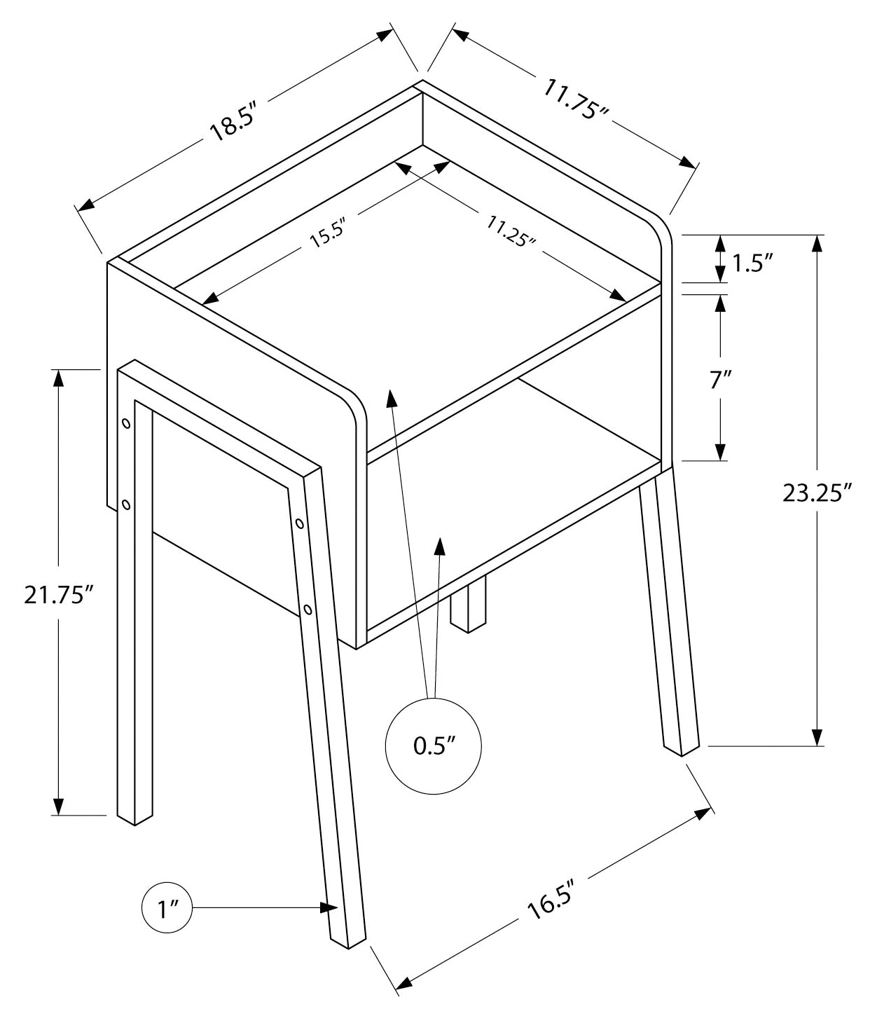 TABLE DE CHEVET - 23"H / MARBRE NOIR / METAL NOIR – I 3590.