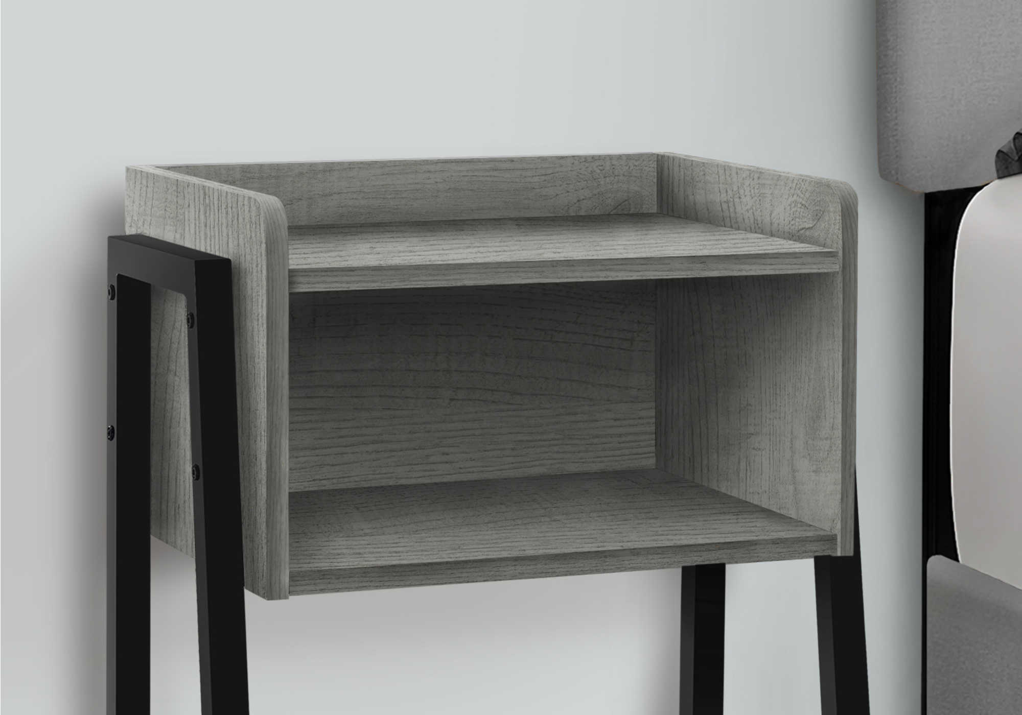 TABLE DE CHEVET - 23"H / GRIS / METAL NOIR – I 3591.