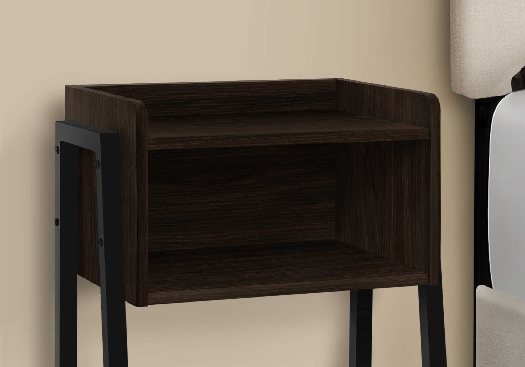 TABLE DE CHEVET - 23"H / ESPRESSO / METAL NOIR – I 3593.