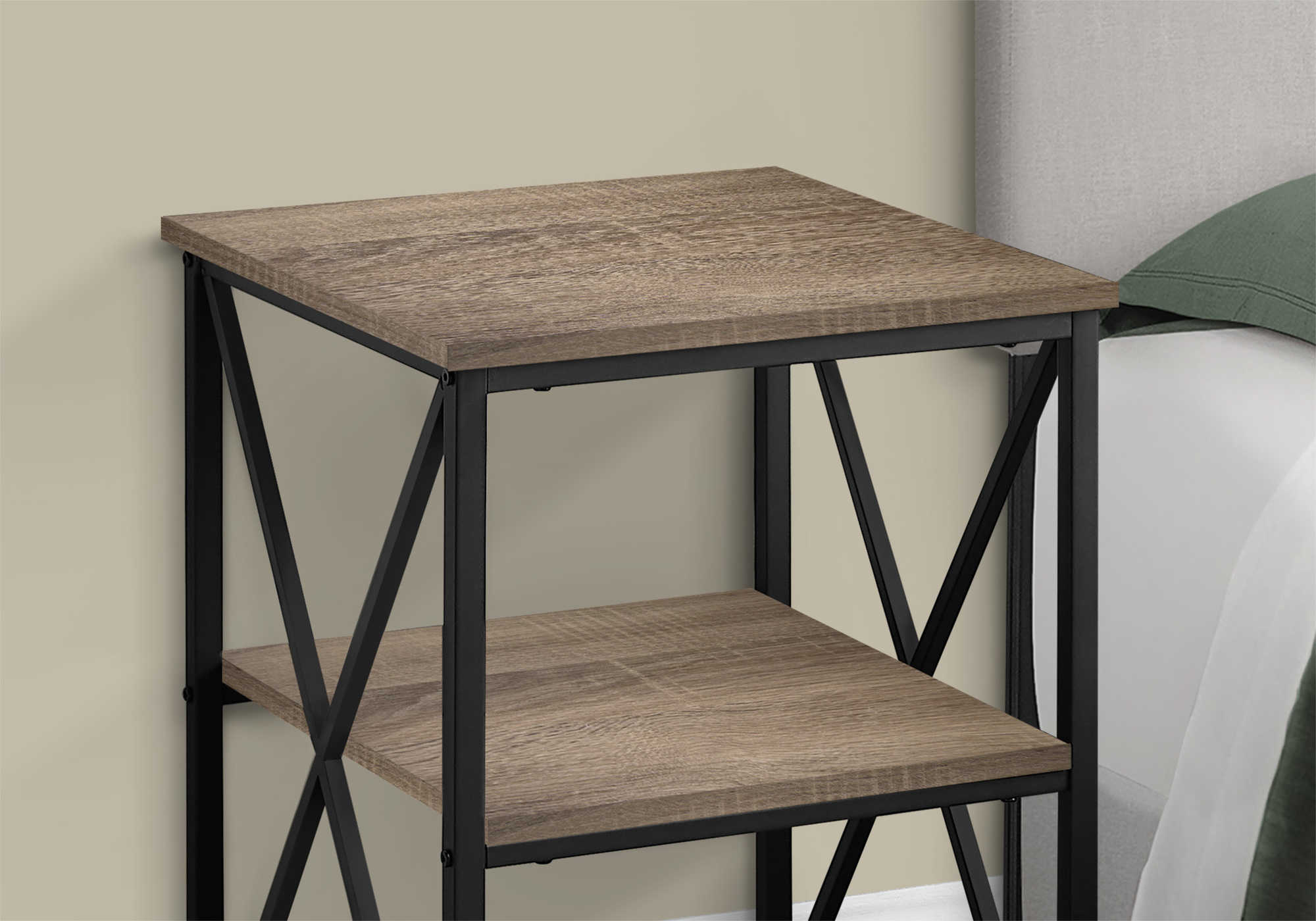 TABLE DE CHEVET - 26"H / TAUPE FONCE / METAL NOIR – I 3597.