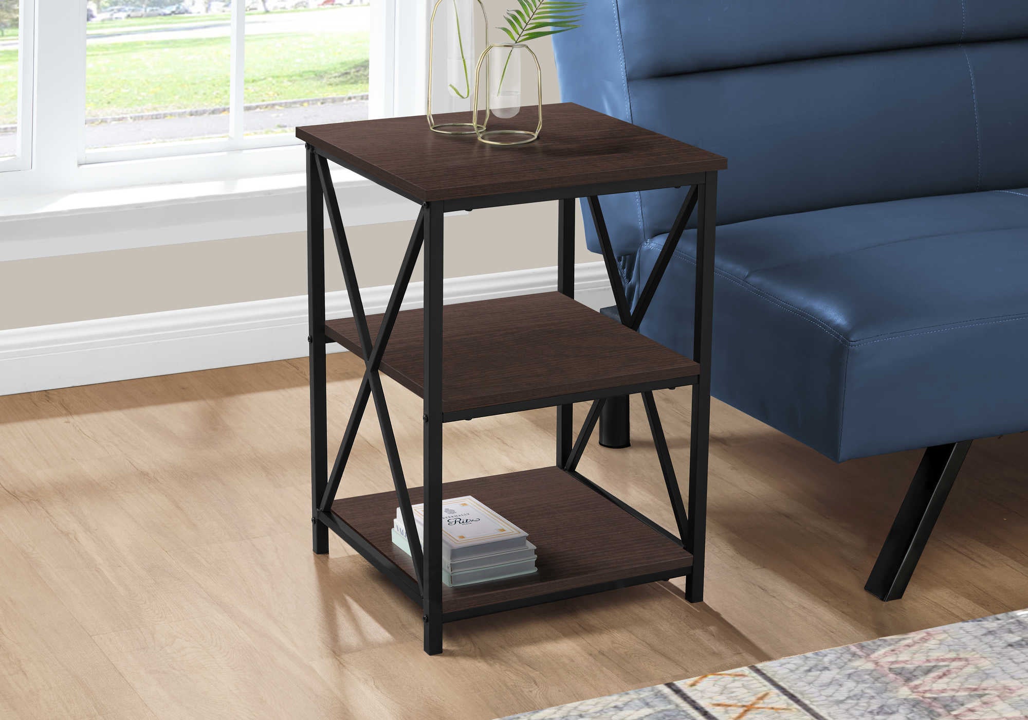 Image of accent table - 26"h / espresso / black metal  i 3598.