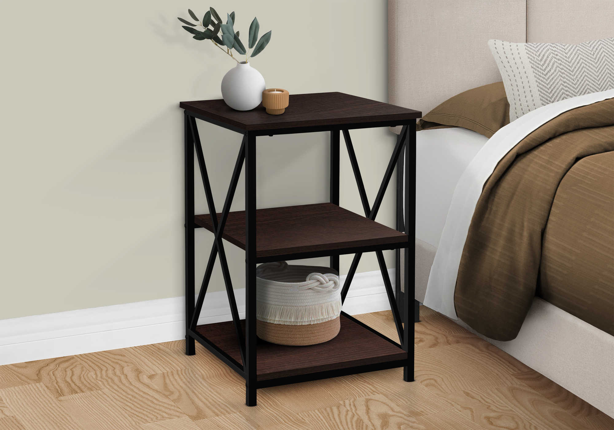 Image of nightstand - 26"h / espresso / black metal  i 3598.