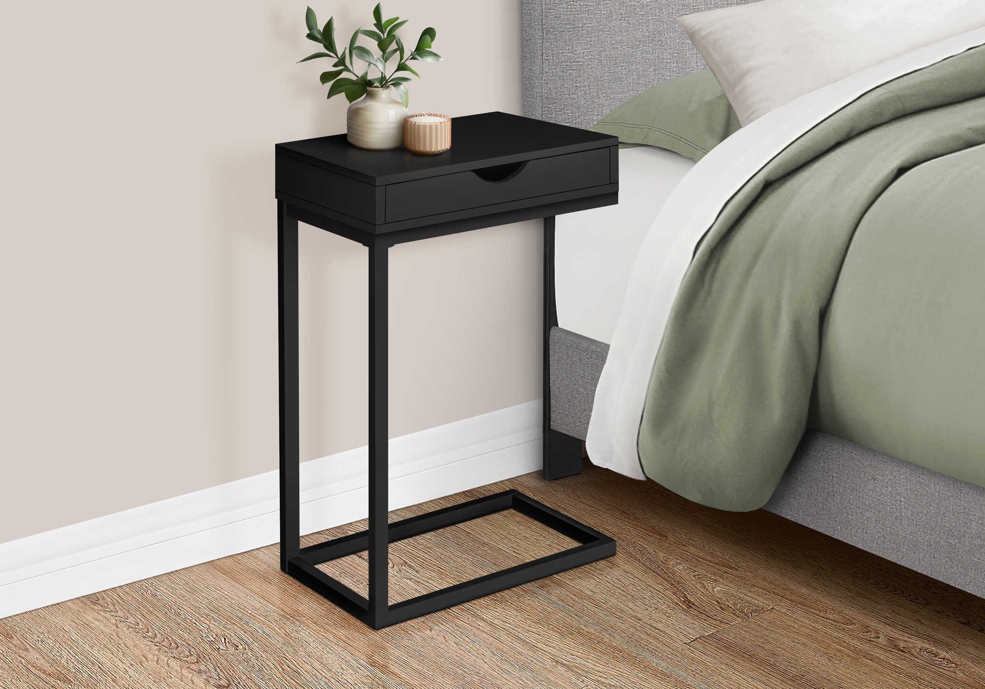 Image of nightstand - black / black metal with a drawer  i 3600.