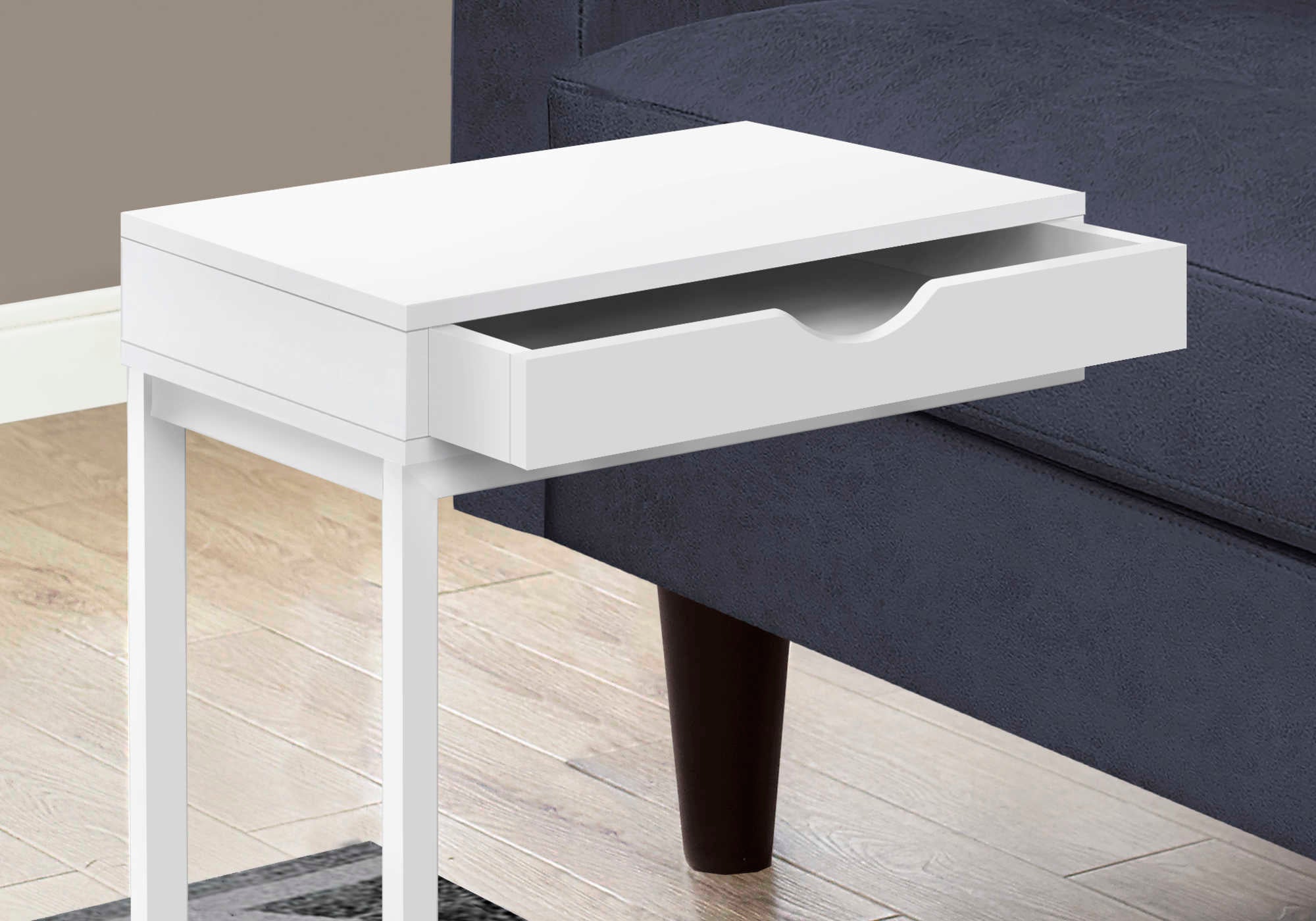 TABLE DE CHEVET - BLANC / METAL BLANC ET TIROIR – I 3601.