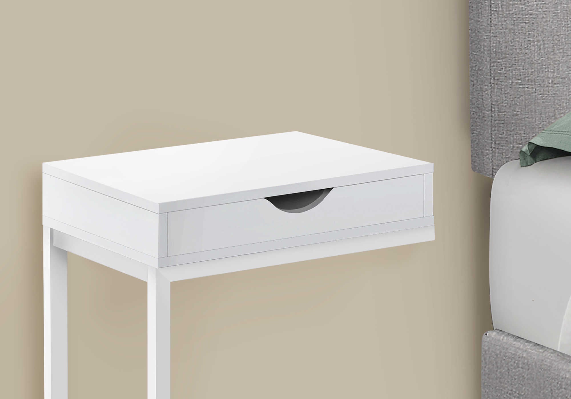 TABLE DE CHEVET - BLANC / METAL BLANC ET TIROIR – I 3601.