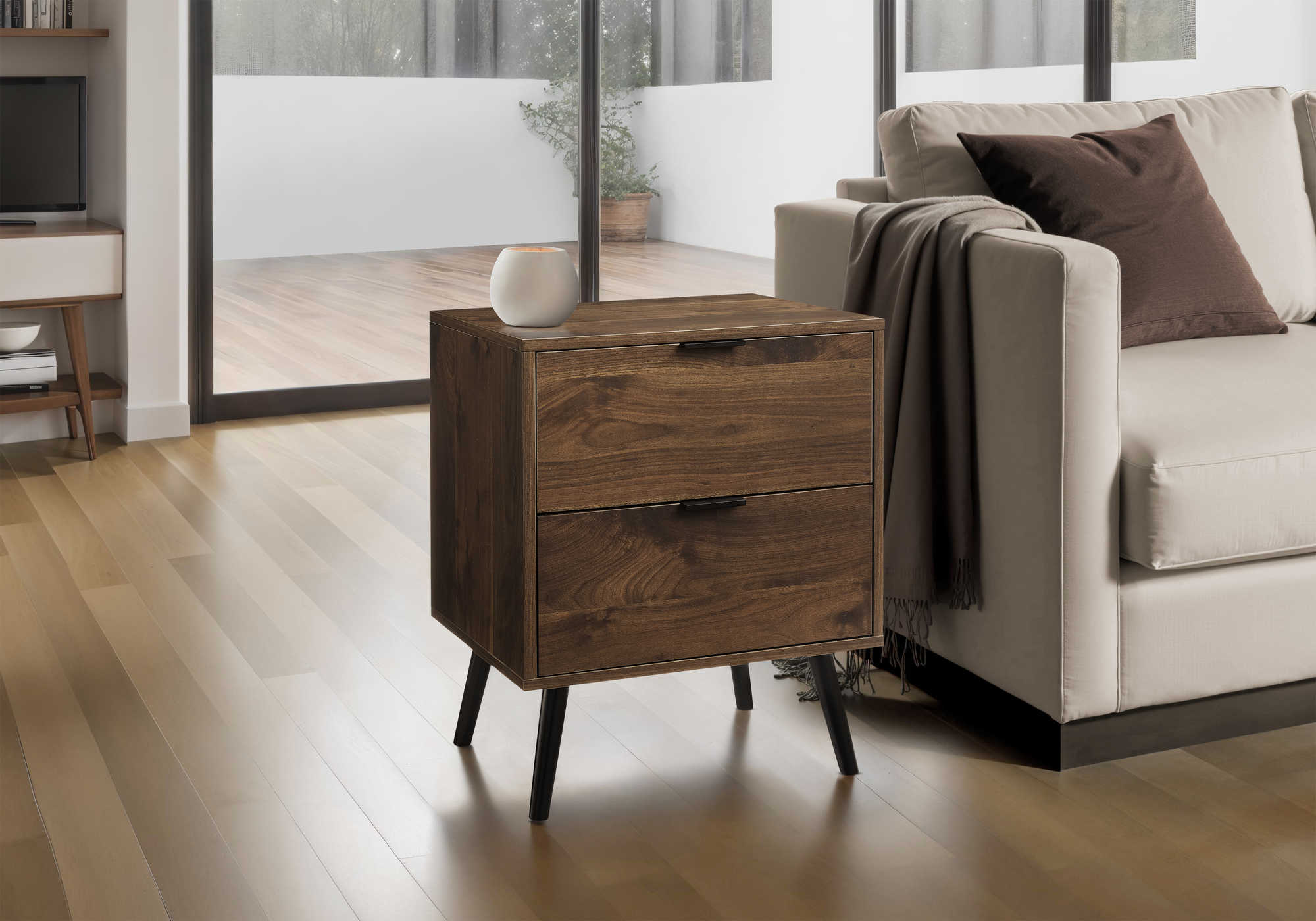TABLE D'APPOINT - 24"H / NOYER AVEC 2 TIROIRS – I 3607