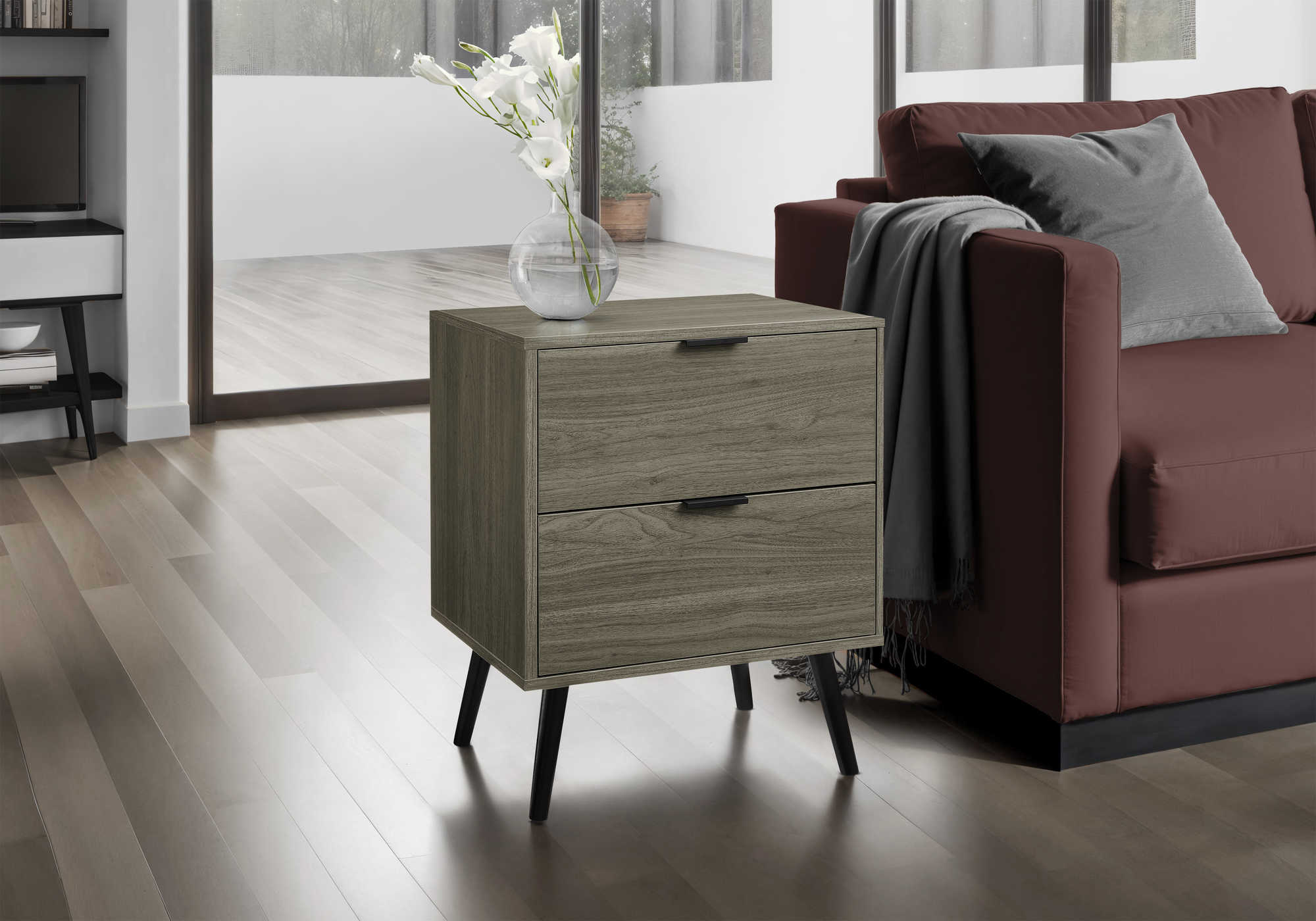 TABLE D'APPOINT - 24"H / GRIS AVEC 2 TIROIRS – I 3608