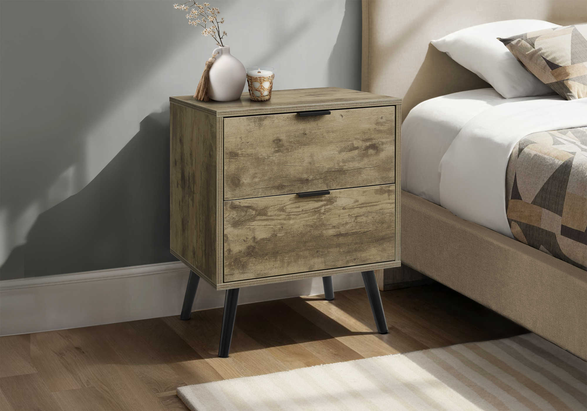 TABLE DE CHEVET - 24"H / BRUN PALE AVEC 2 TIROIRS – I 3609.