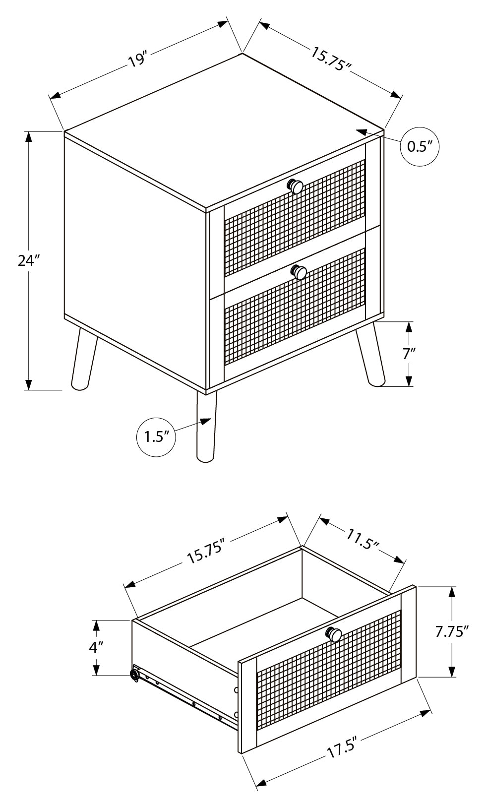 TABLE D'APPOINT - 24"H / BLANC AVEC 2 TIROIRS NOYER – I 3619