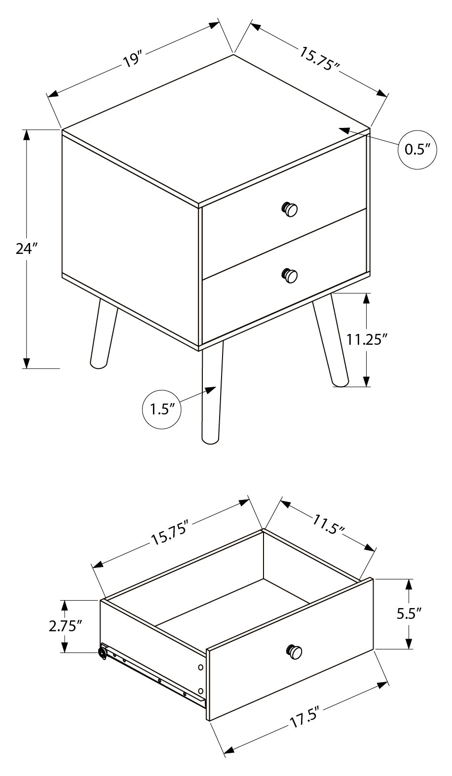 TABLE D'APPOINT - 24"H / BLANC AVEC 2 TIROIRS – I 3627