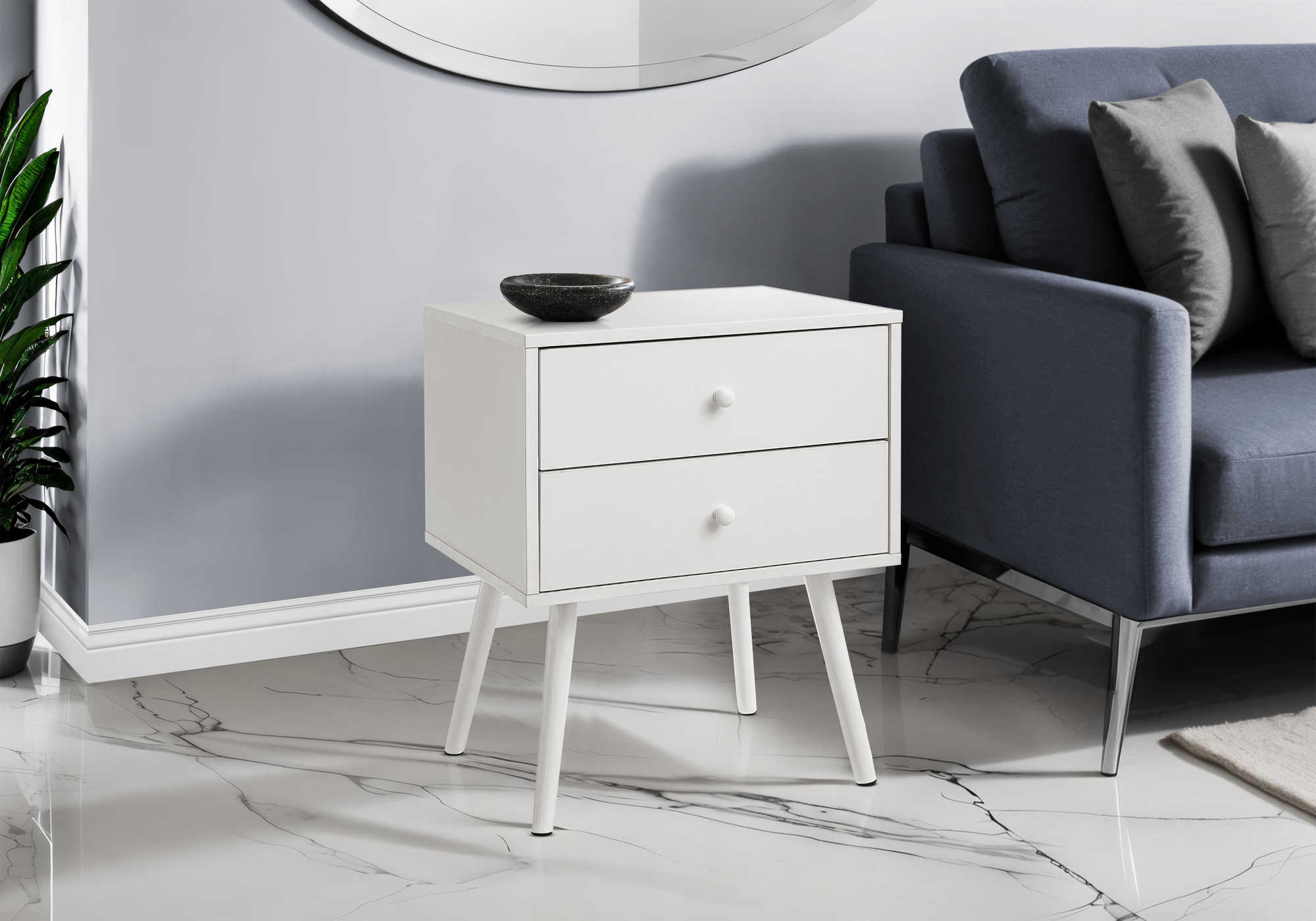 TABLE D'APPOINT - 24"H / BLANC AVEC 2 TIROIRS – I 3627