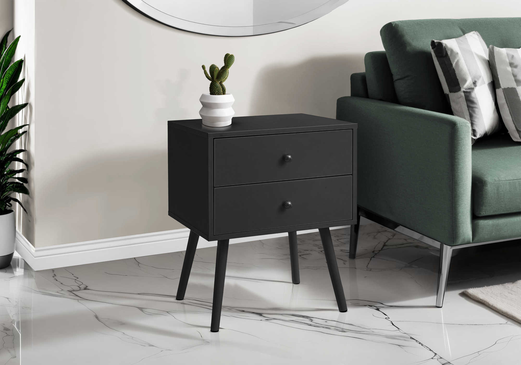 TABLE D'APPOINT - 24"H / NOIR AVEC 2 TIROIRS – I 3628