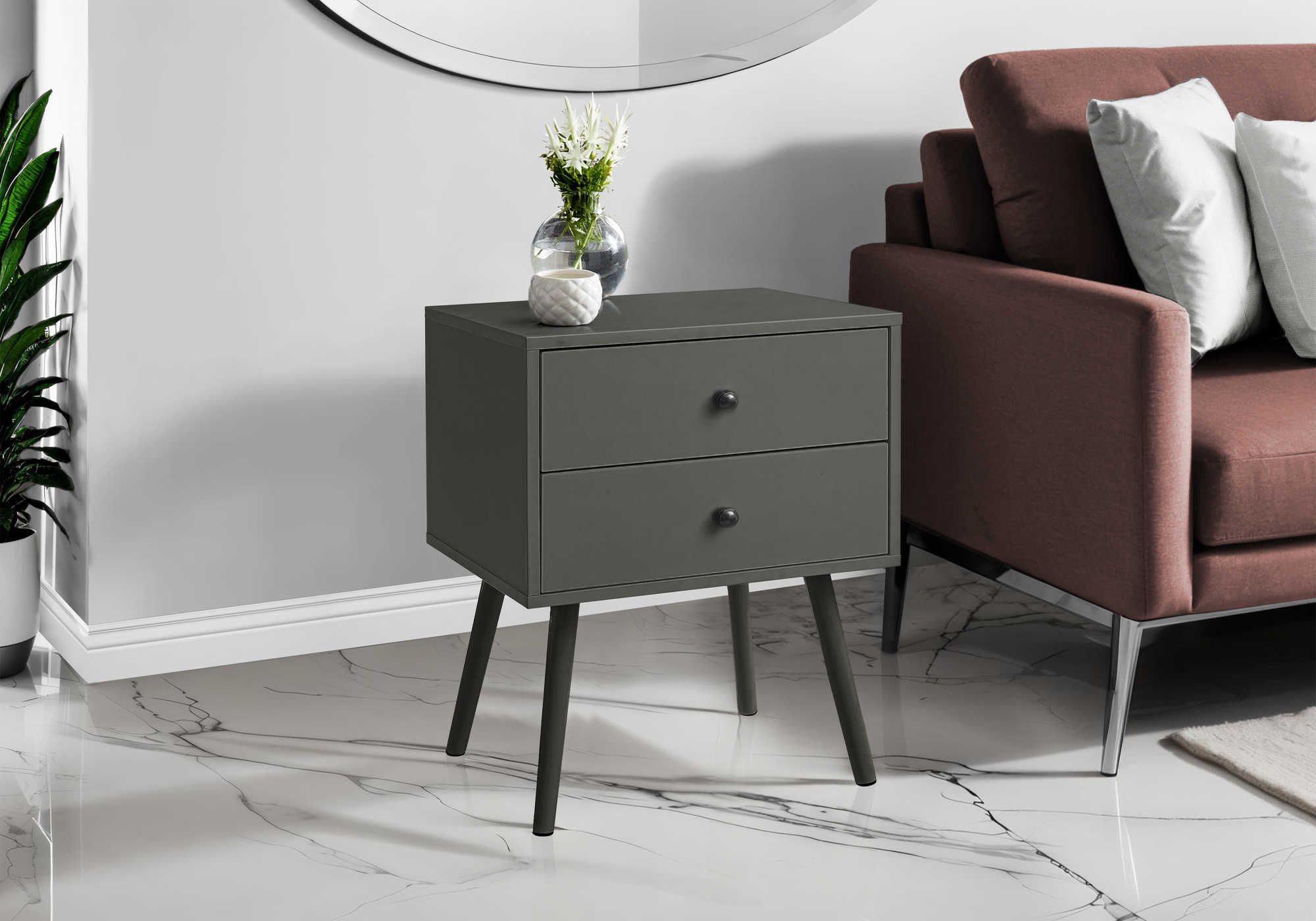 TABLE D'APPOINT - 24"H / GRIS AVEC 2 TIROIRS – I 3629