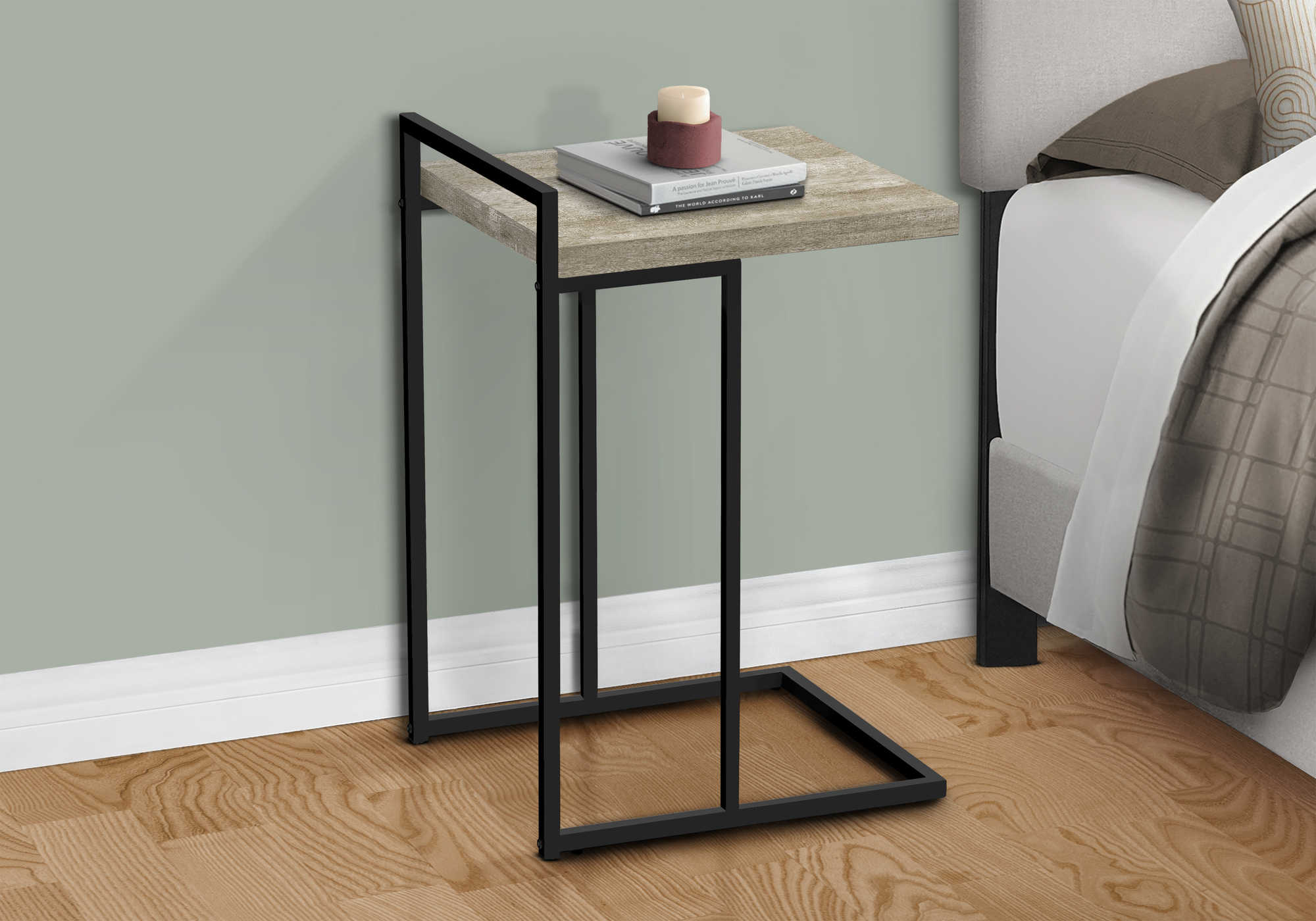 Image of nightstand - 25"h / taupe reclaimed wood / black metal  i 3632.