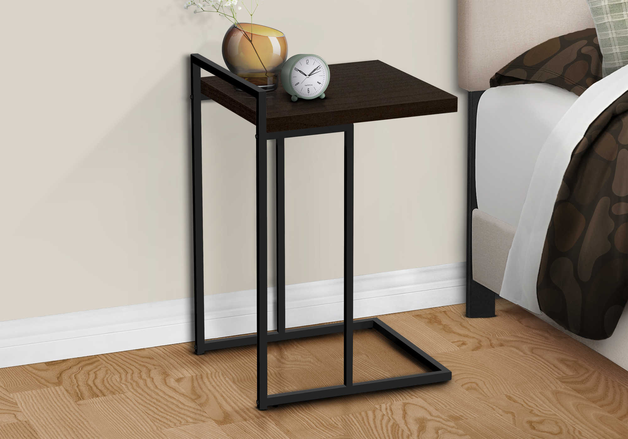 TABLE DE CHEVET - 25"H / ESPRESSO / METAL NOIR – I 3635.