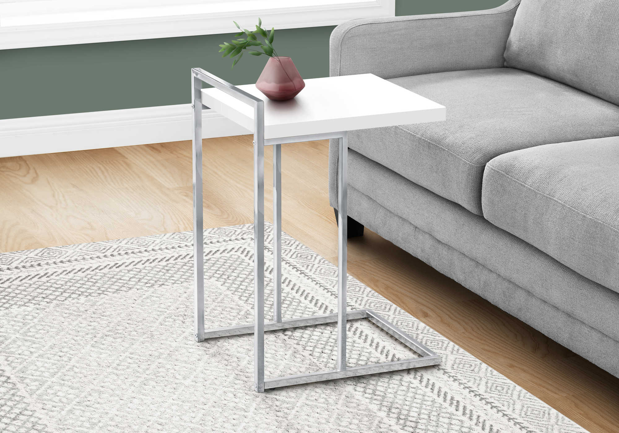 TABLE DE CHEVET - 25"H / BLANC LUSTRE / METAL CHROME – I 3636.