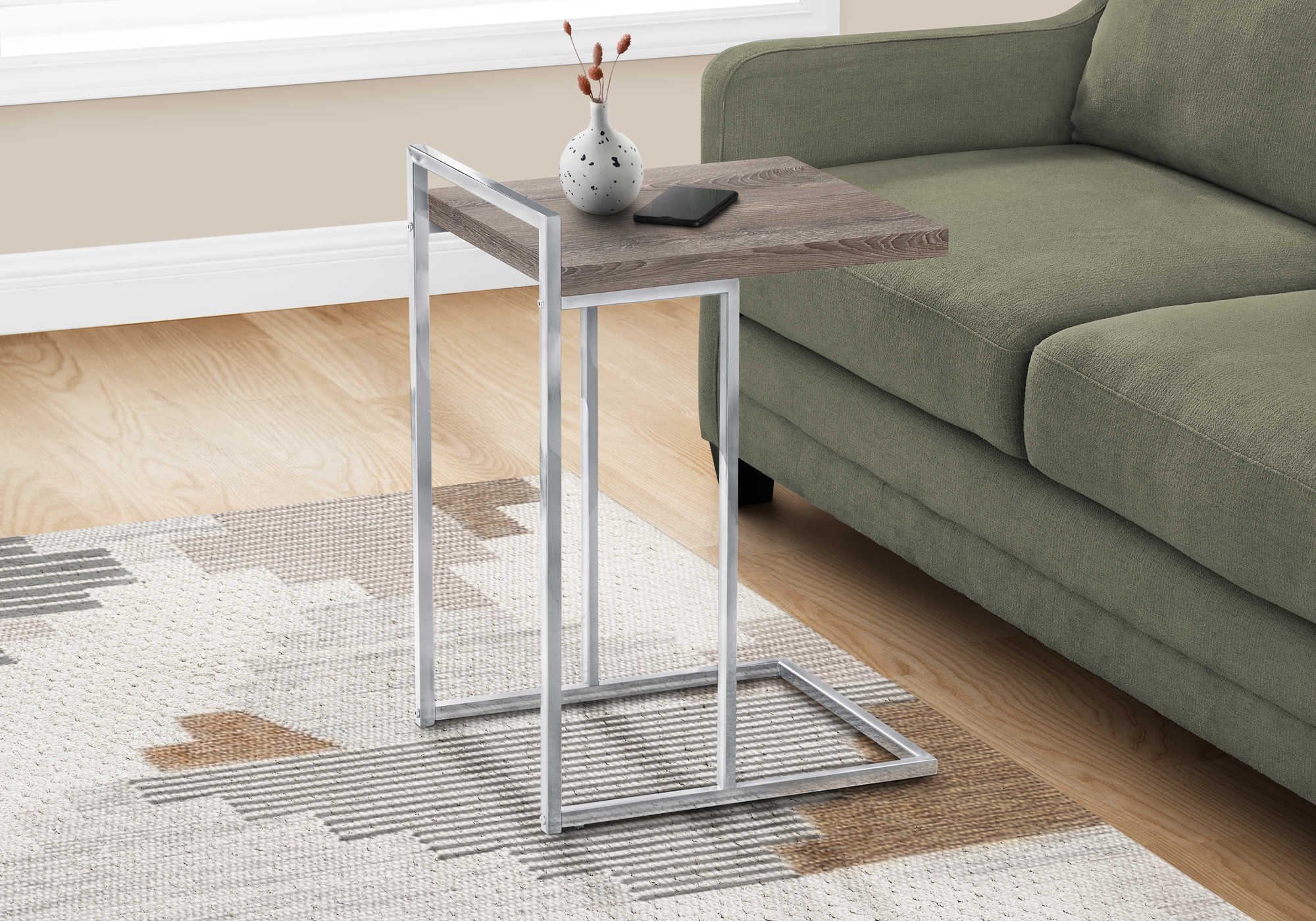 TABLE DE CHEVET - 25"H / TAUPE FONCE / METAL CHROME – I 3638.
