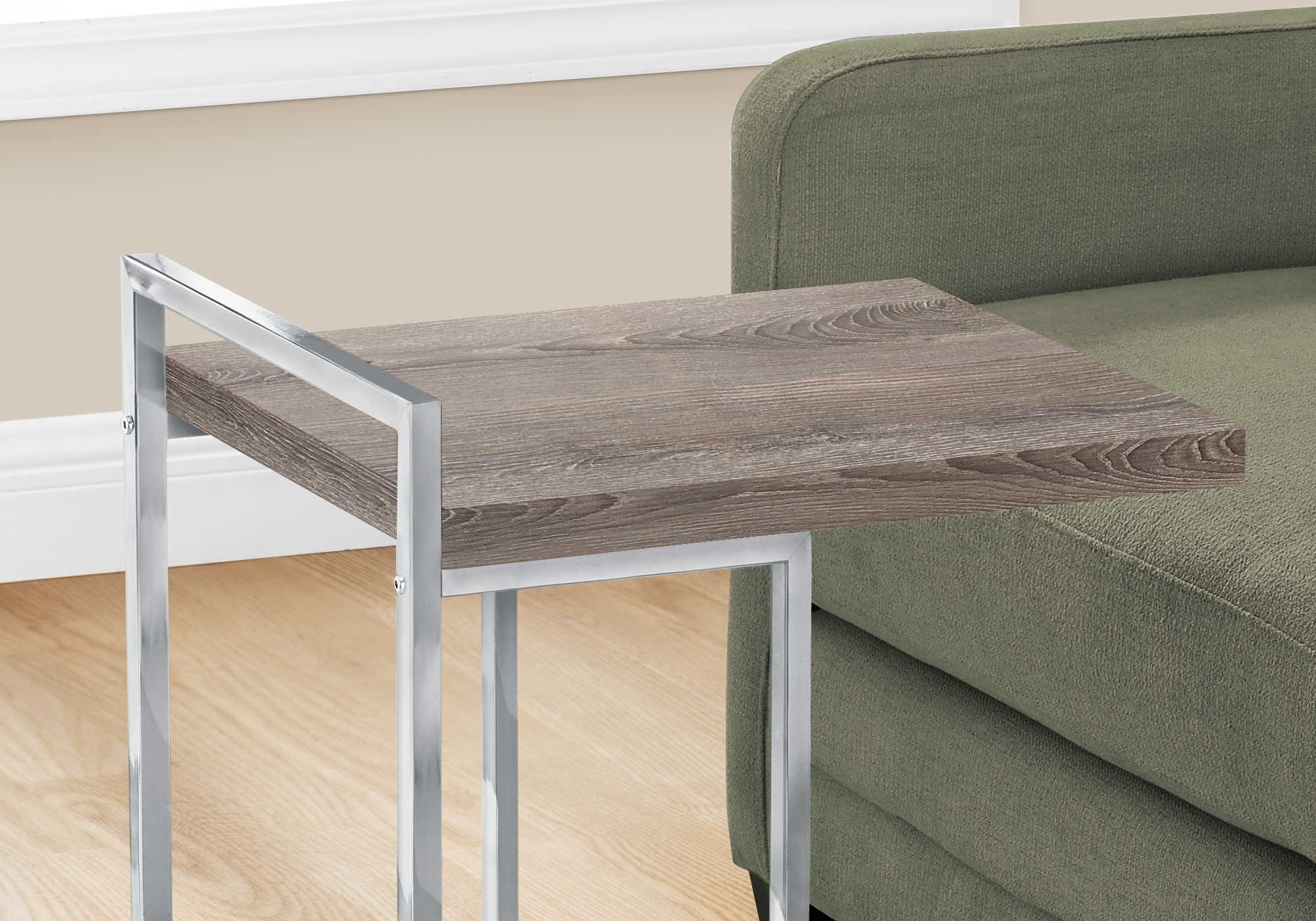 TABLE DE CHEVET - 25"H / TAUPE FONCE / METAL CHROME – I 3638.