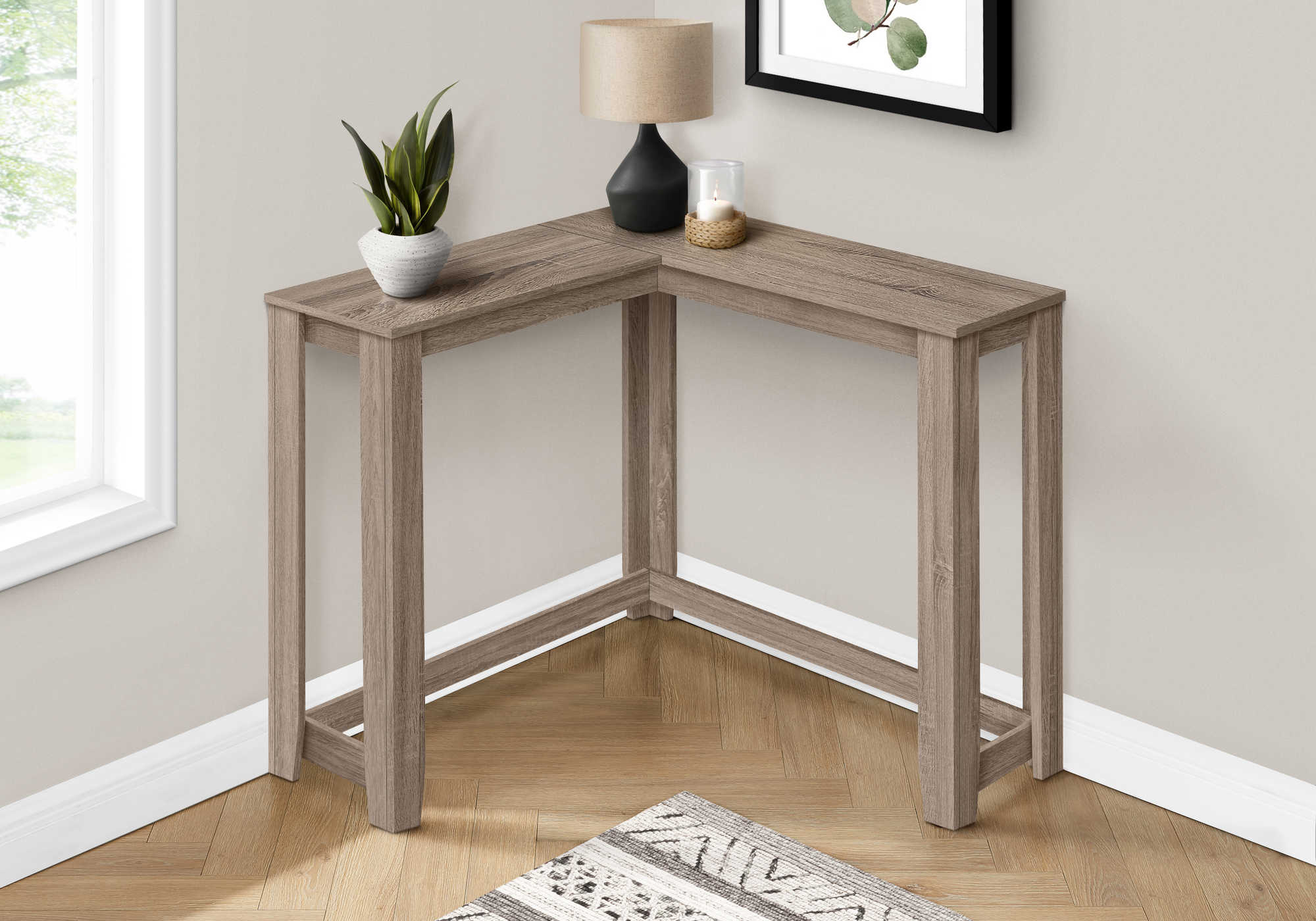 TABLE D'APPOINT - 48"L / CONSOLE DE COIN TAUPE FONCE – I 3659.
