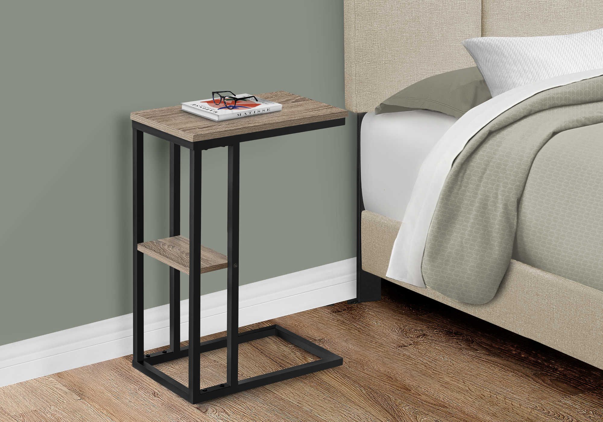 TABLE DE CHEVET - 25"H / TAUPE FONCE / METAL NOIR – I 3672.
