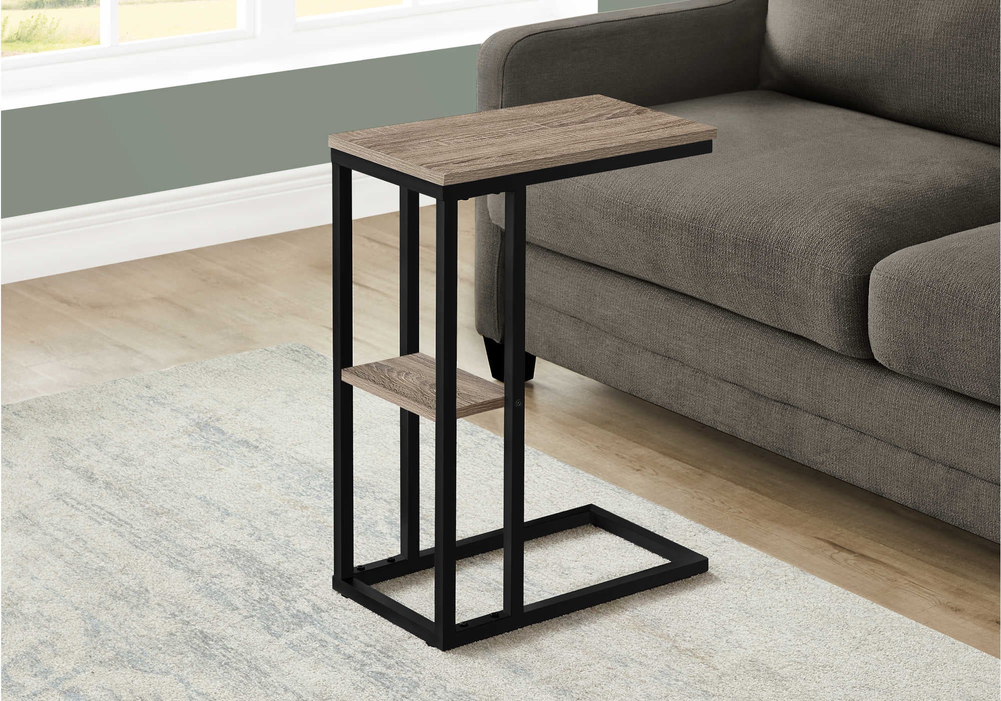 TABLE DE CHEVET - 25"H / TAUPE FONCE / METAL NOIR – I 3672.