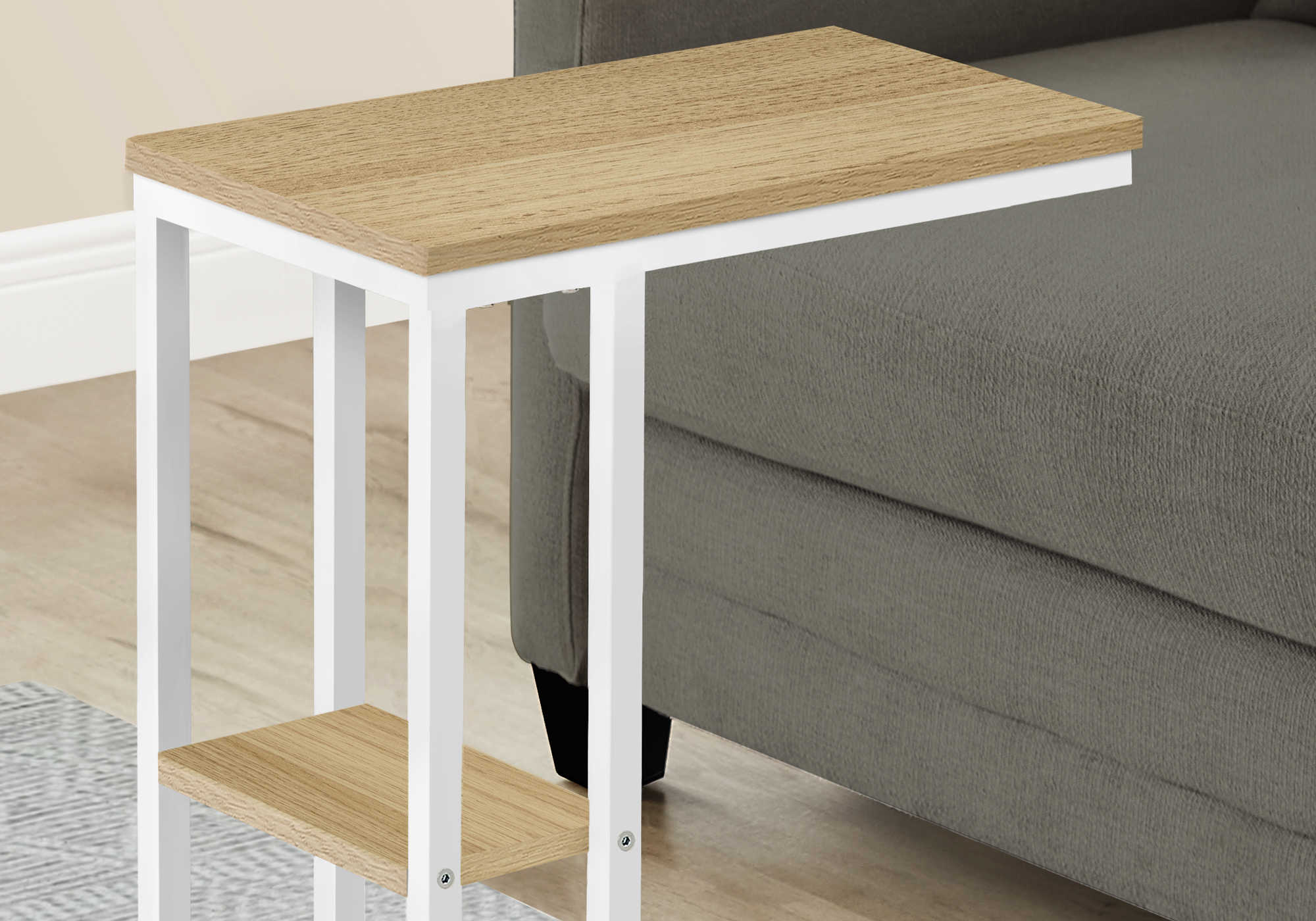 TABLE DE CHEVET - 25"H / NATUREL / METAL BLANC – I 3677.