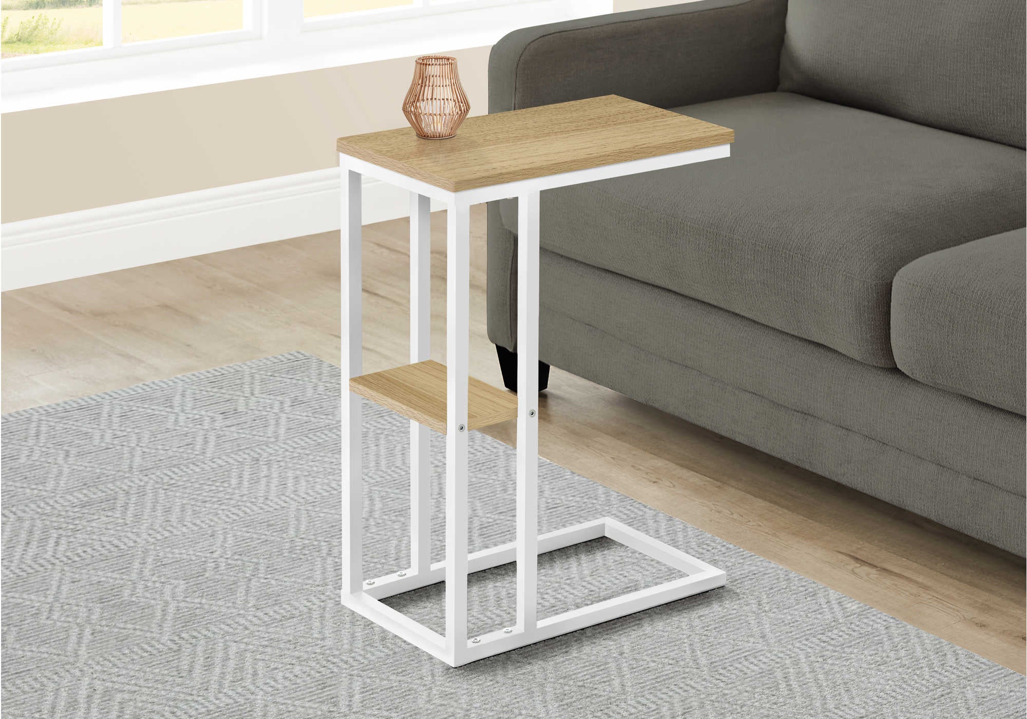 TABLE DE CHEVET - 25"H / NATUREL / METAL BLANC – I 3677.